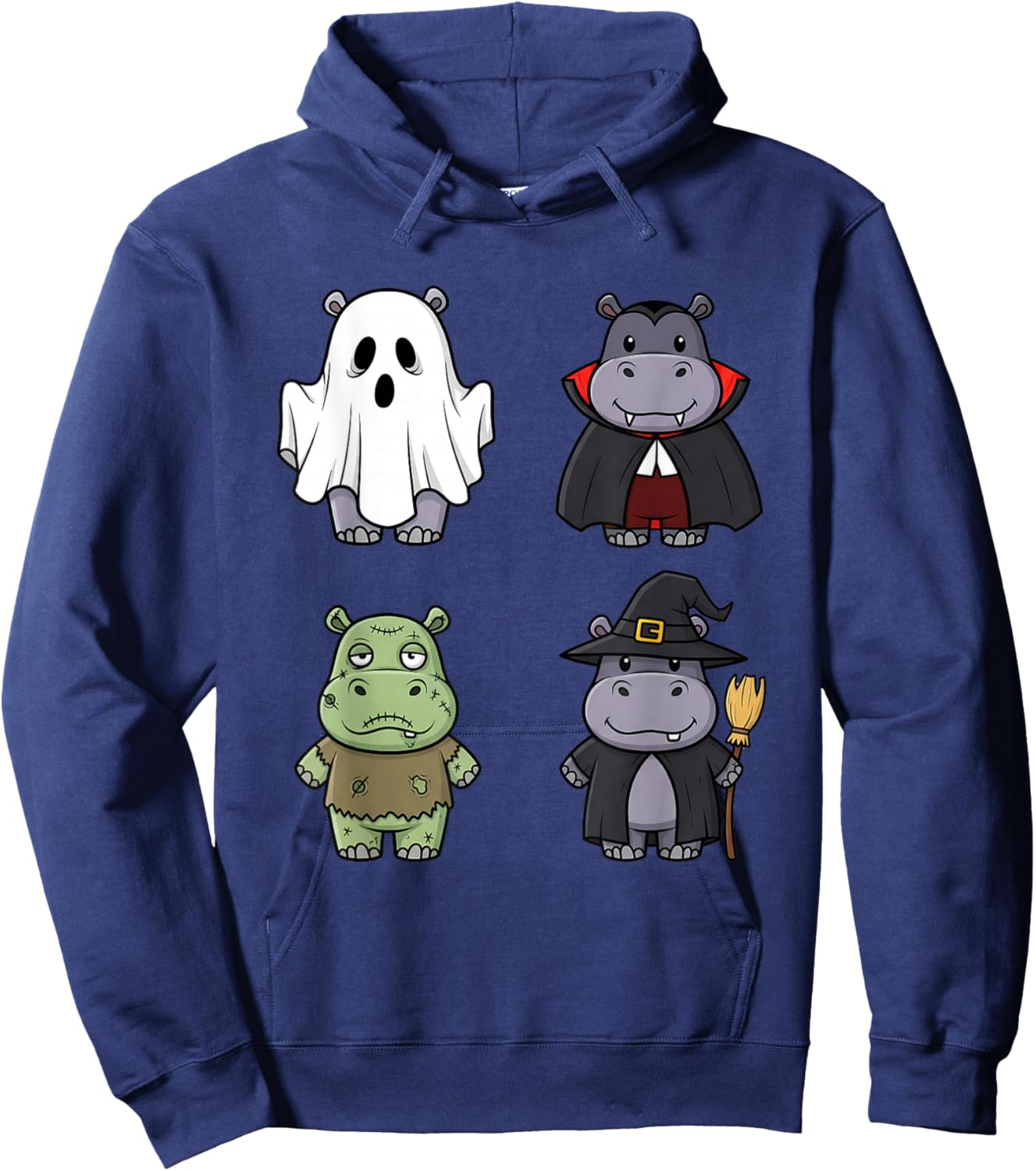 Funny Hippo Spooky Ghost Boo Horror Pumpkin Hippo Halloween Hoodie - Hoodie | Navy