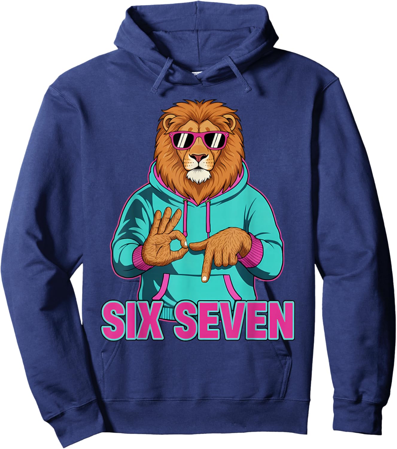 Six Seven Meme Cute Lion 67 Funny Gen Z Apha Slang Hoodie - Hoodie | Navy