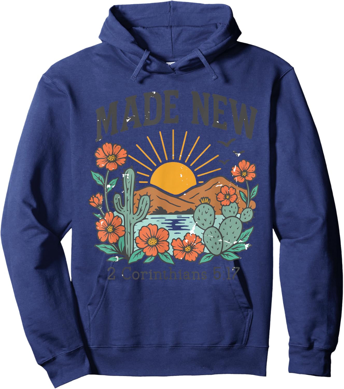 Made New – 2 Corinthians 5:17 Retro Desert Christian Hoodie - Hoodie | Navy