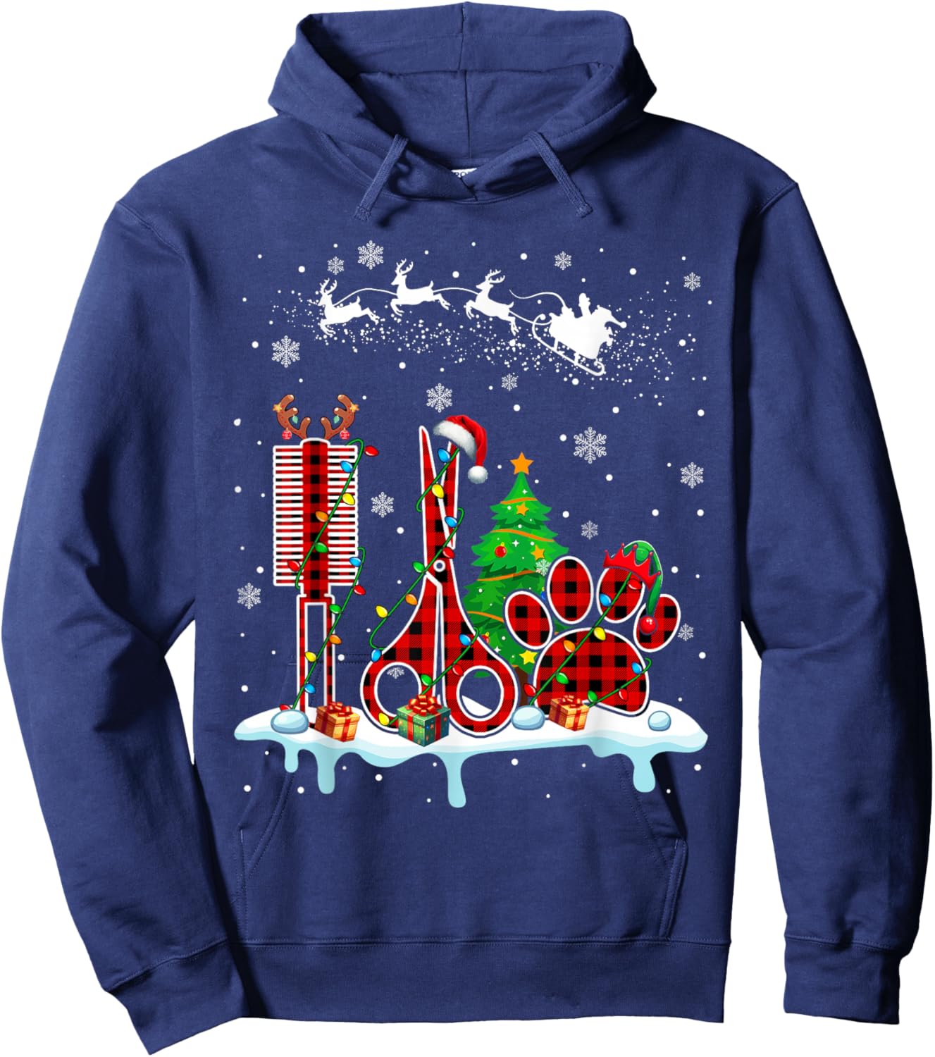 Santa Elf Reindeer Dog Groomer Tools Christmas Job Team Hoodie - Hoodie | Navy