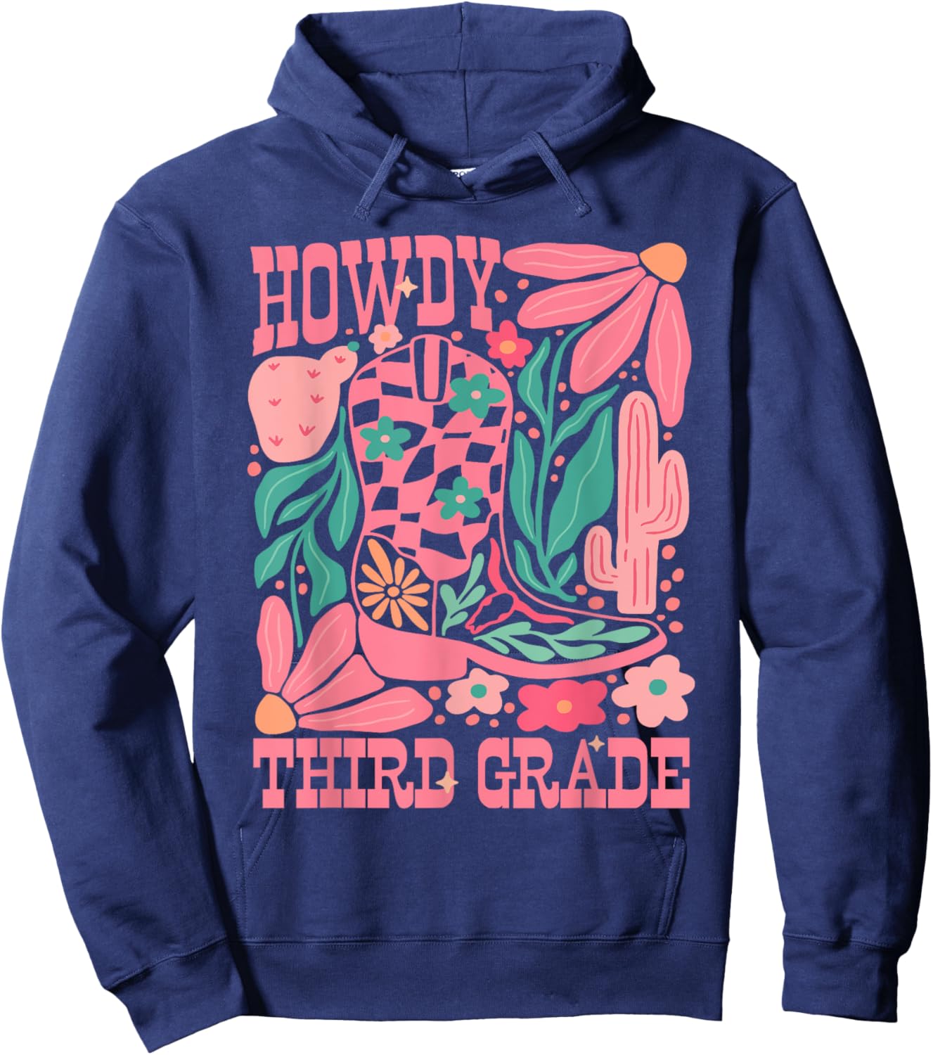 Western Howdy Third Grade Back To School 3rd Grade Teacher Hoodie - Hoodie | Navy