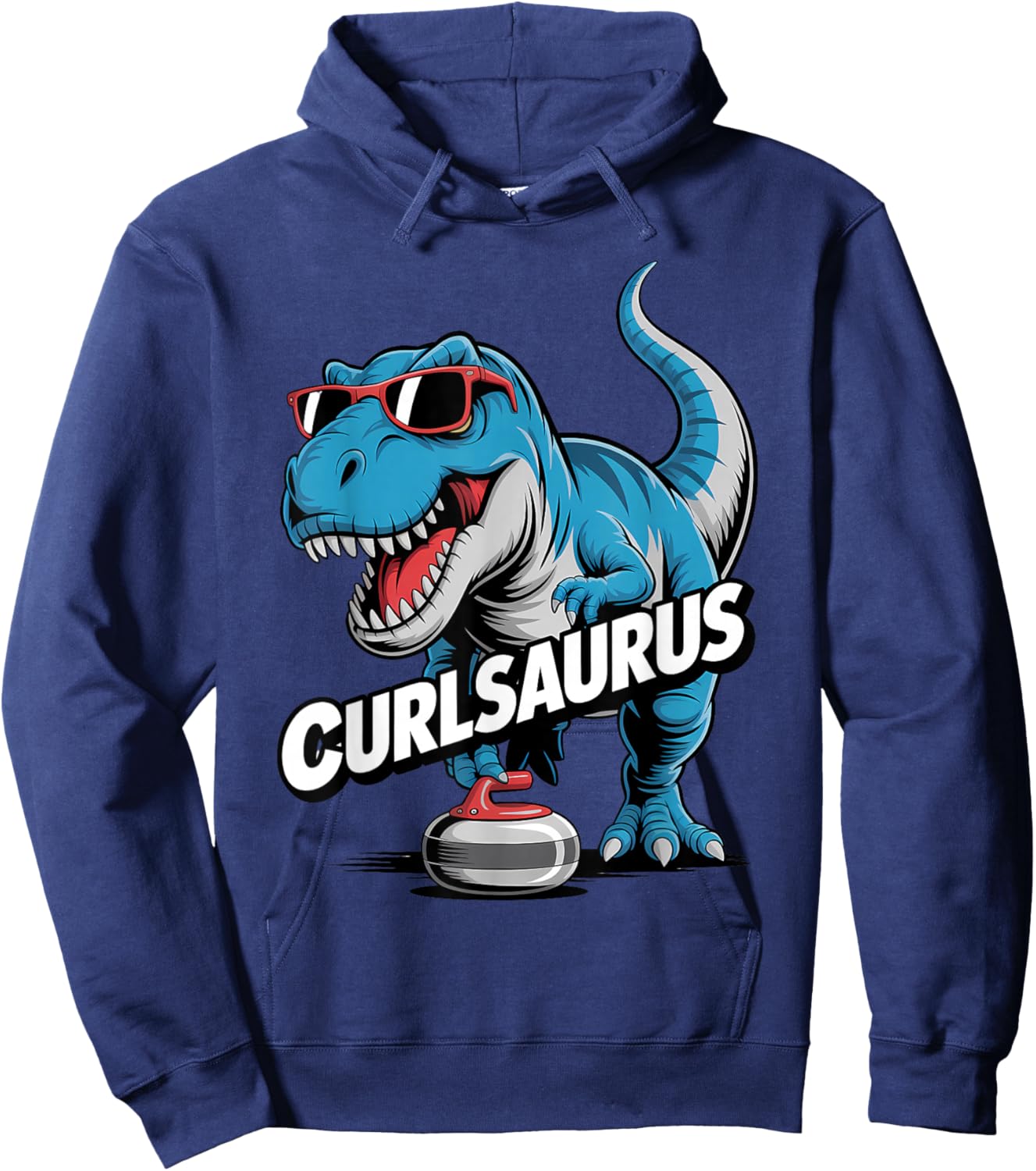 Ice Curling Player T-Rex Dino Funny Curling Dinosaur Hoodie - Hoodie | Navy