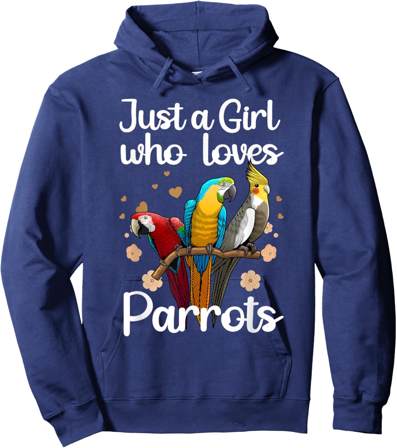 Funny Parrot Gift Parrot Lover Accessories & Stuff Cute Parrot Art Women's Multicolor Short Sleeve for Girls & Female Parrot Lovers Hoodie - Hoodie | Navy