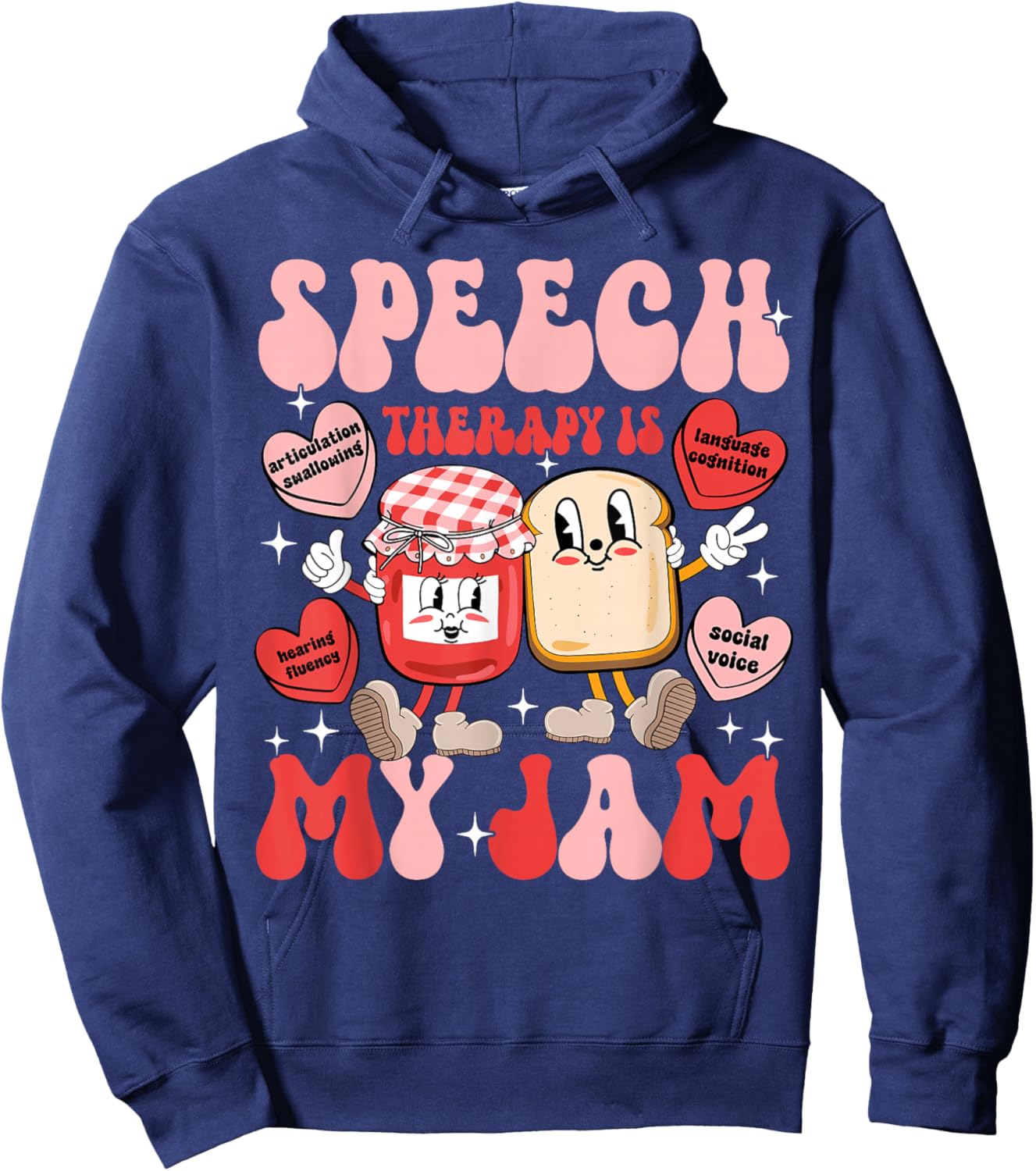 Speech Therapy Pathology is My Jam Candy Heart SLP Valentine Hoodie - Hoodie | Navy