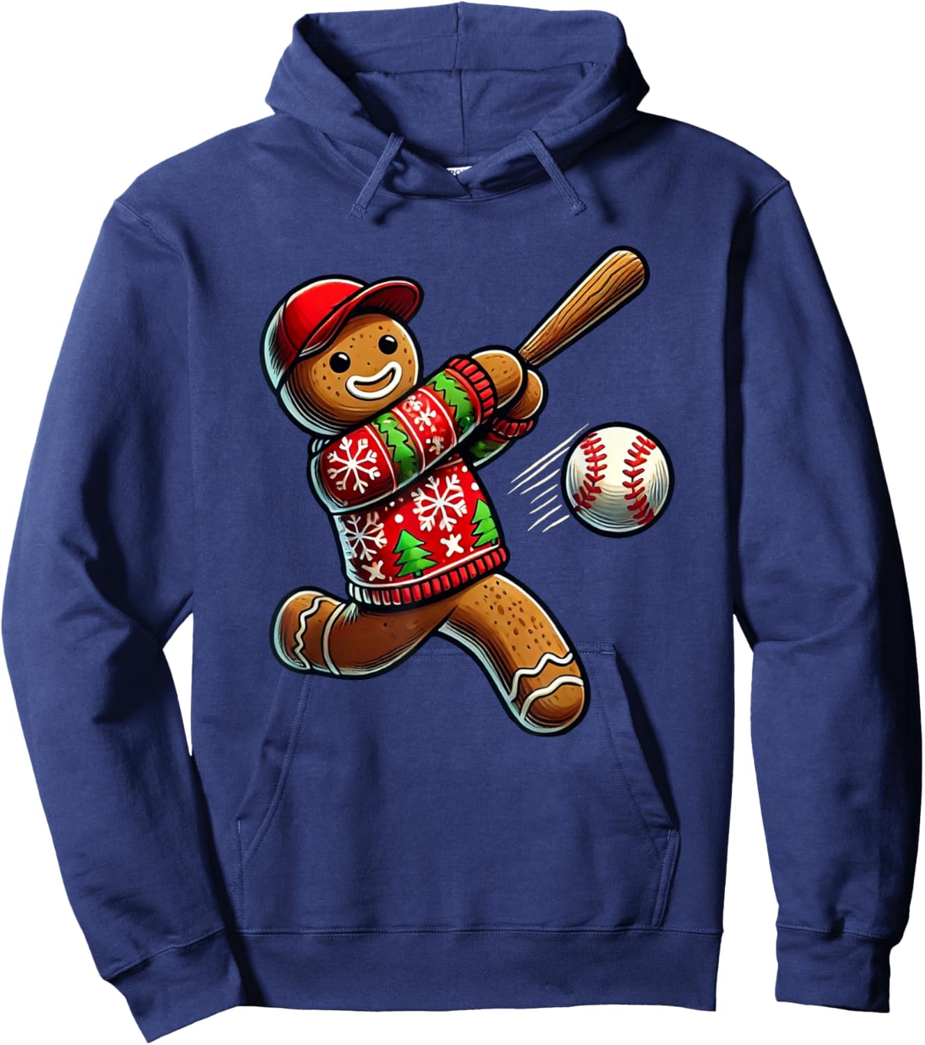 Baseball Christmas Gingerbread Man Baseball Ugly Christmas Hoodie - Hoodie | Navy