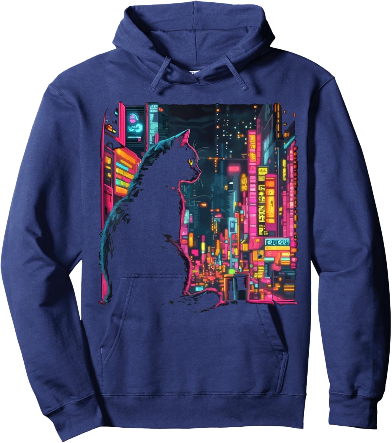 Cyberpunk Cat Kitty Meow Animal Pet Future Science Fiction Hoodie - Hoodie | Navy