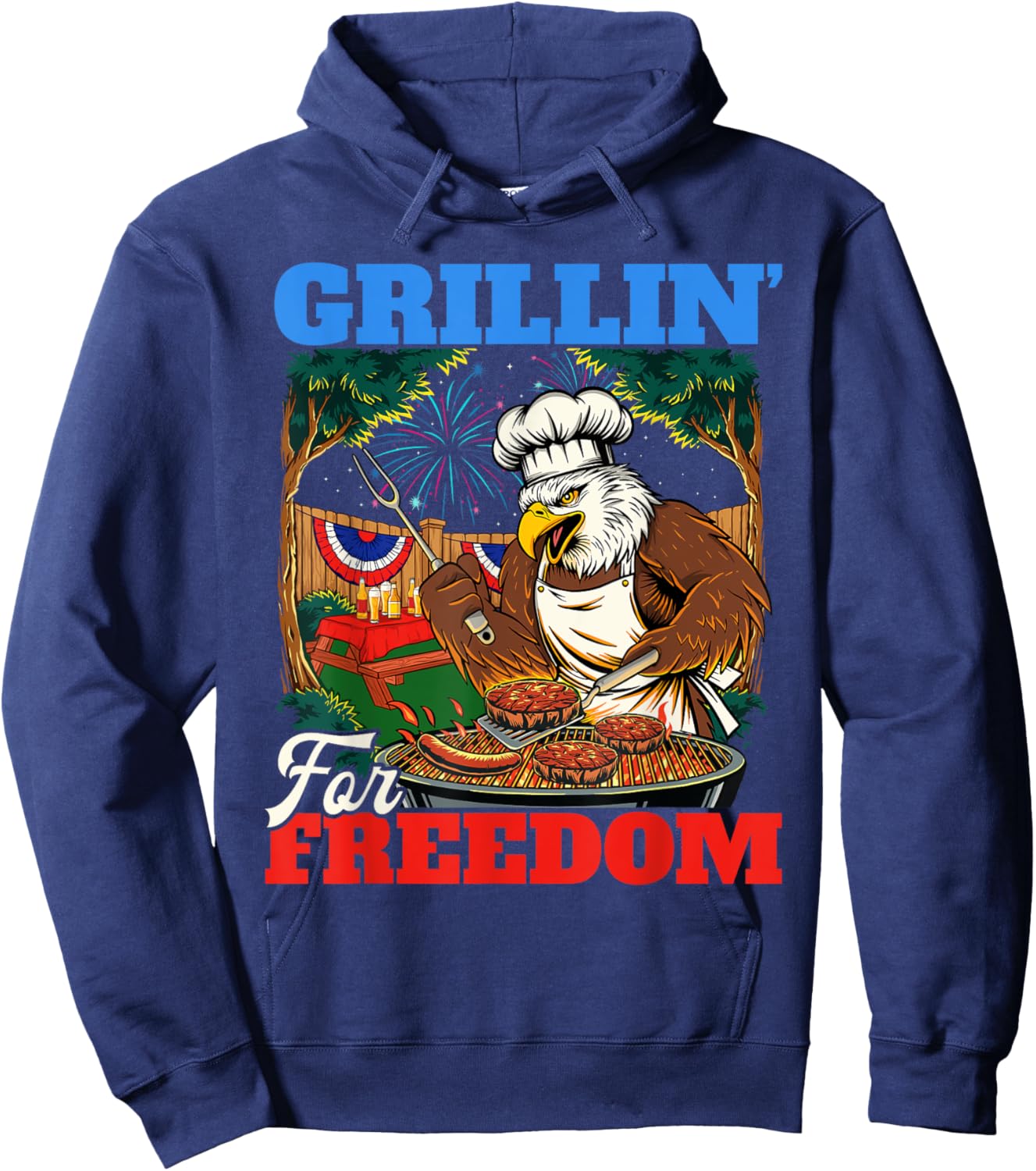 Grillin’ For Freedom - USA American Flag 4th Of July Fourth Hoodie - Hoodie | Navy