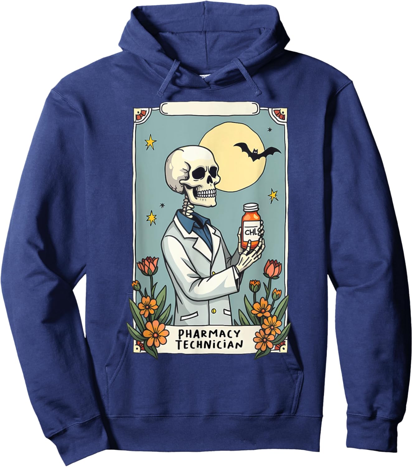 Floral Skeleton Skeleton Tarot Card Pharmacy Technician Hoodie - Hoodie | Navy