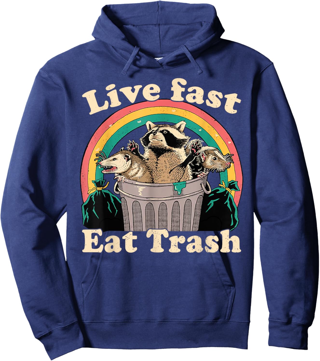 Opossum Raccoon Skunk Live Fast Eat Trash Street Cats Squad Hoodie - Hoodie | Navy