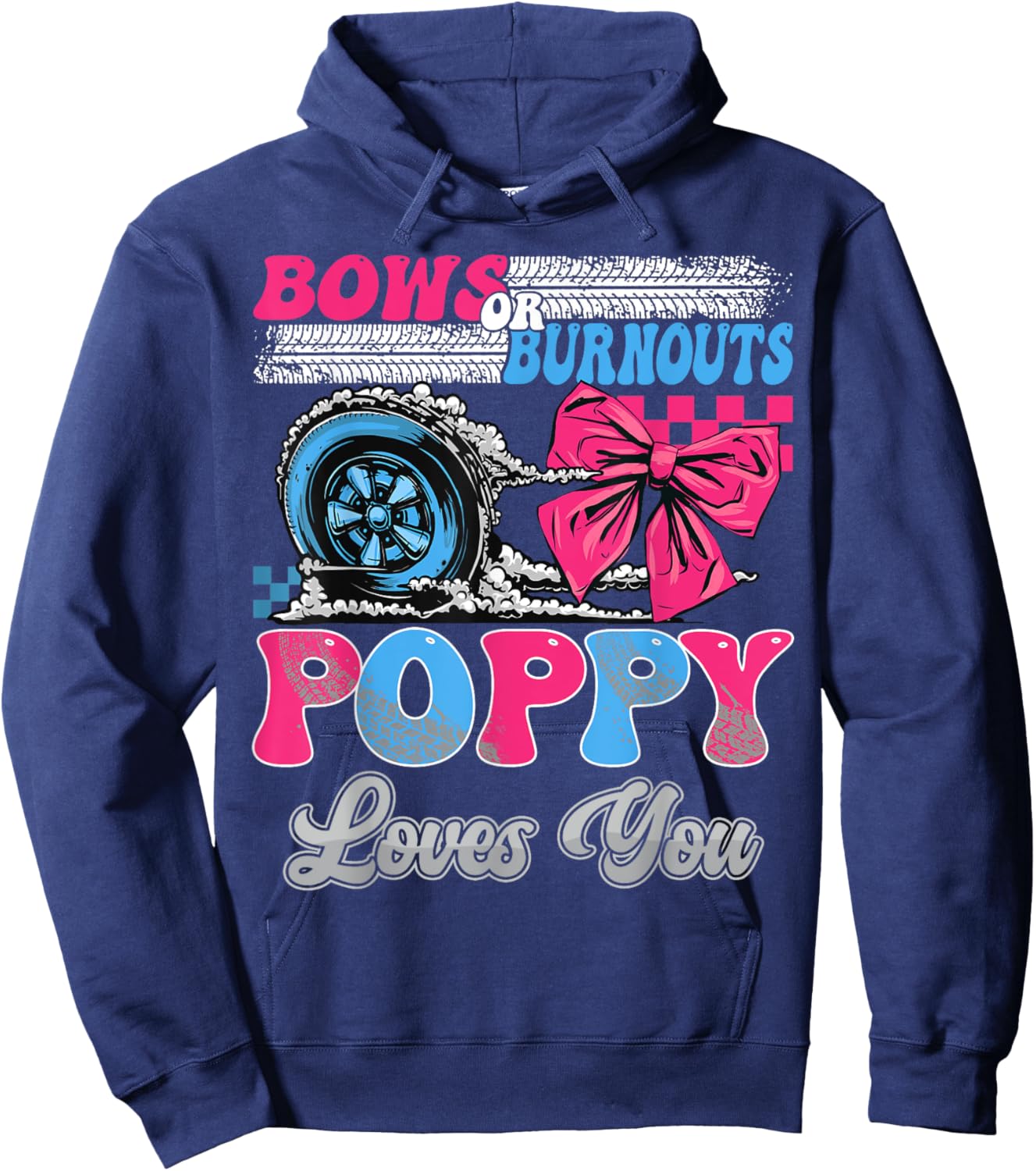 Burnouts or Bows Poppy Loves You Gender Reveal Party Hoodie - Hoodie | Navy