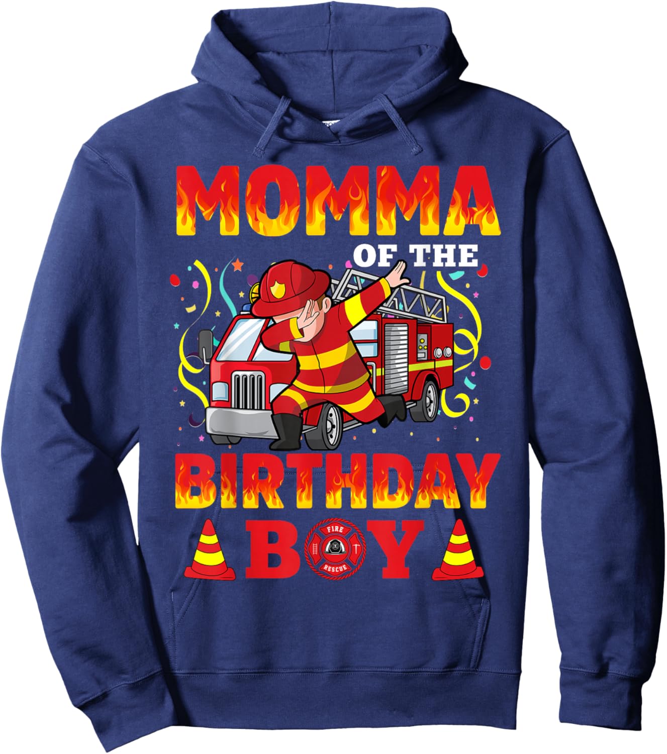 Momma Of The Birthday Boy Fire Truck Firefighter Boys Hoodie - Hoodie | Navy
