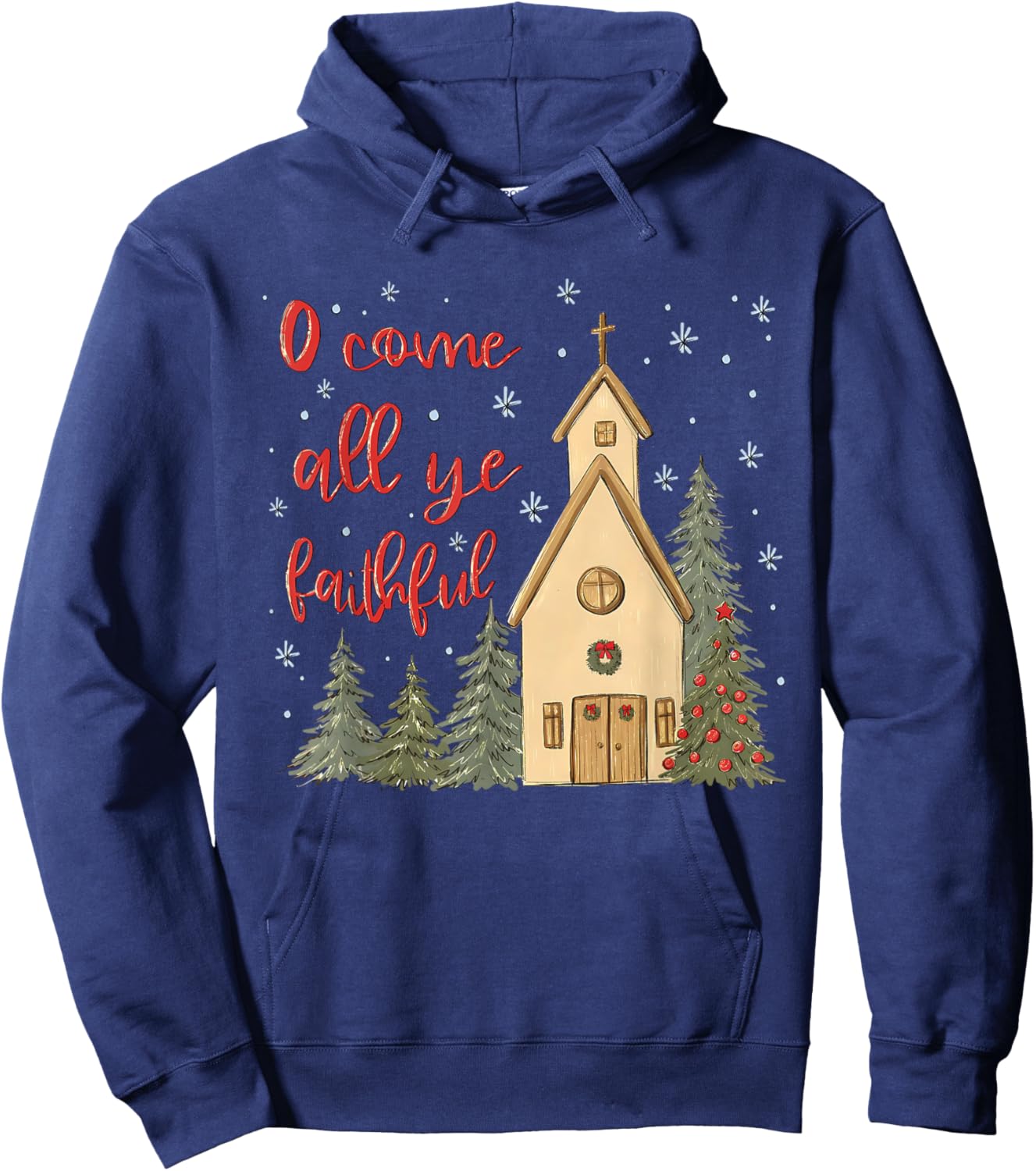 Vintage O Come All Ye Faithful Religious Christian Christmas Hoodie - Hoodie | Navy