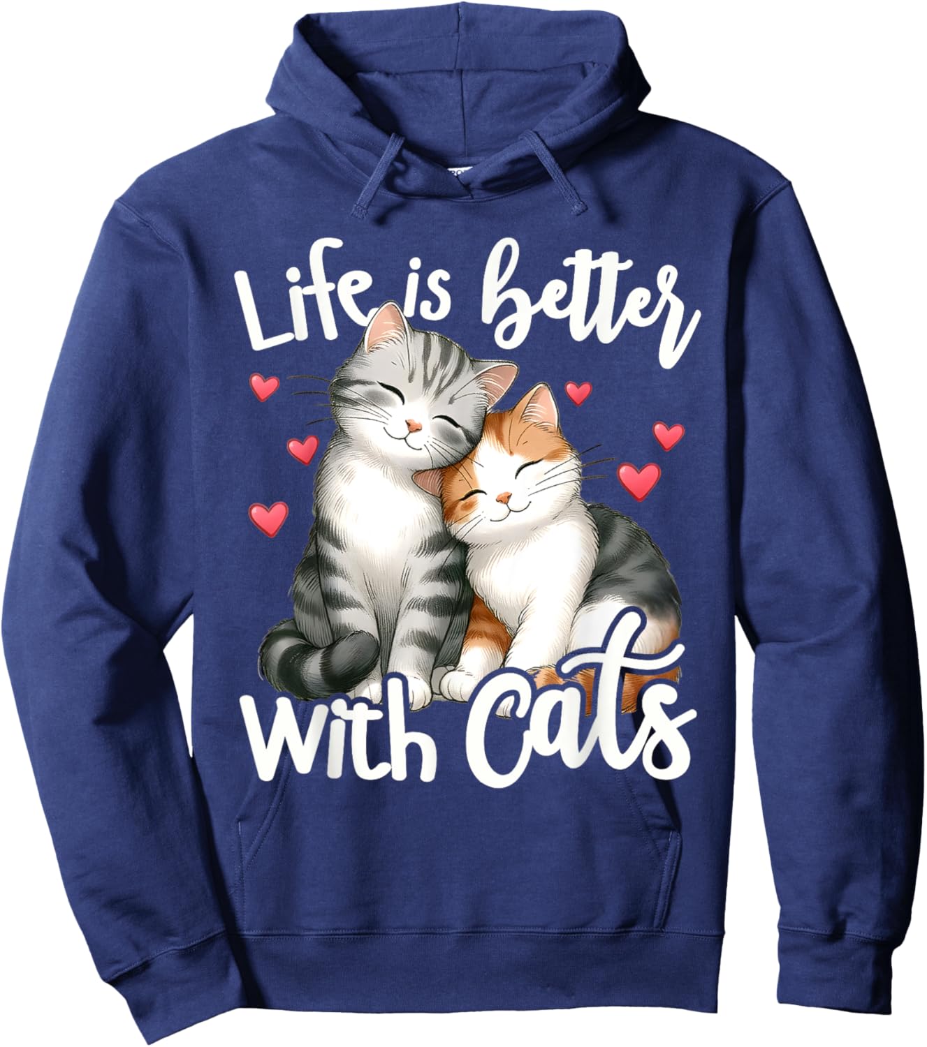 Cute Cat Life is Better with Cats Valentine’s Cat Lover Kids Hoodie - Hoodie | Navy