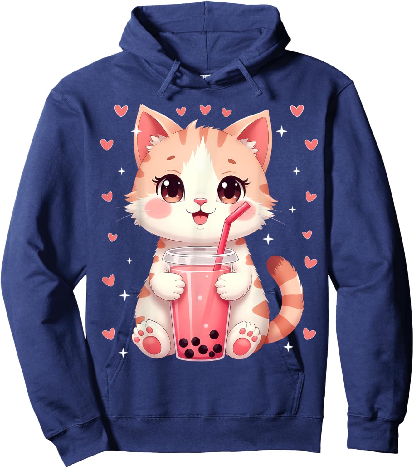 Cat Boba Tea Bubble Tea Anime Girls Women Kawaii Neko Lover Hoodie - Hoodie | Navy