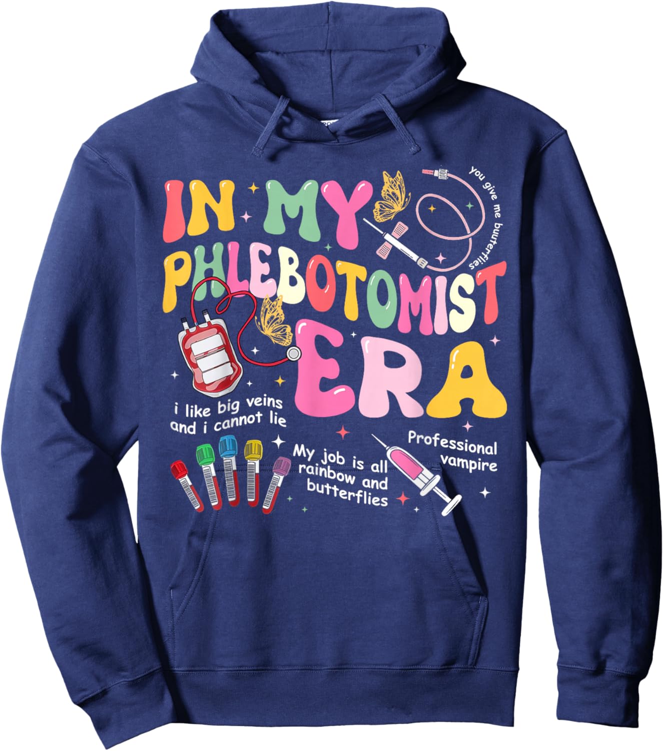 Groovy In My Phlebotomist Era Phlebotomy Tech Phleb Nurse Hoodie - Hoodie | Navy