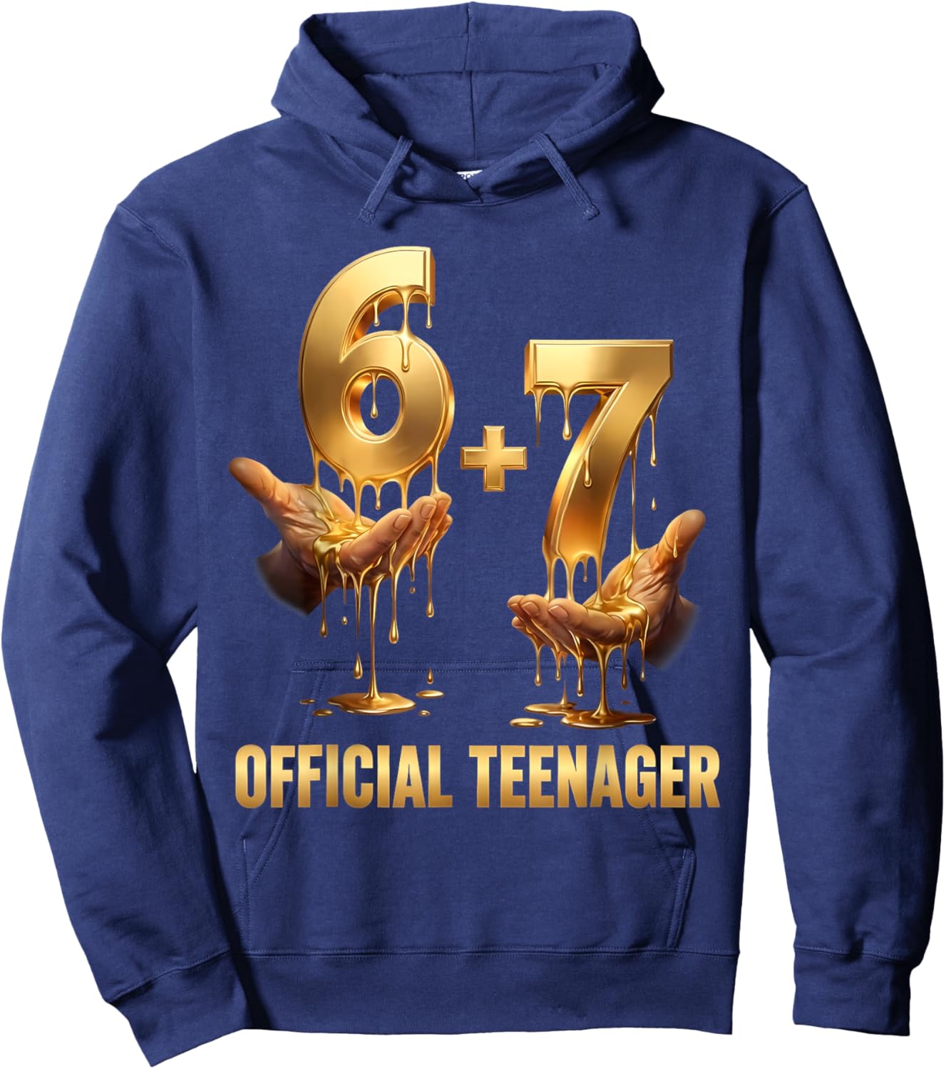 67 Meme Hands Six Seven 6 7 Gold Drip 13 Official Teenager Hoodie - Hoodie | Navy