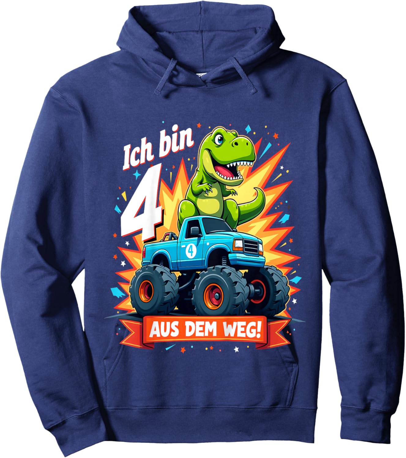 Kinder Ich bin 4 Dinosaurier Monstertruck Kindergeburtstag Hoodie - Hoodie | Navy