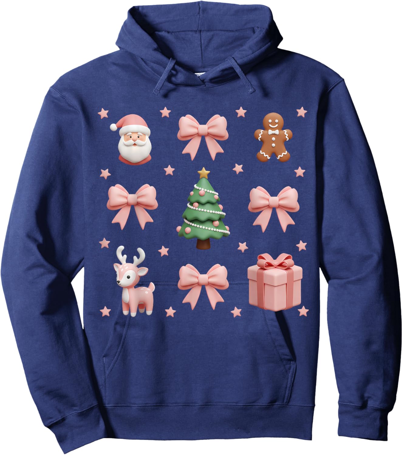 Coquette Bow Christmas Tree Santa Kawaii Women Girls Kids Hoodie - Hoodie | Navy