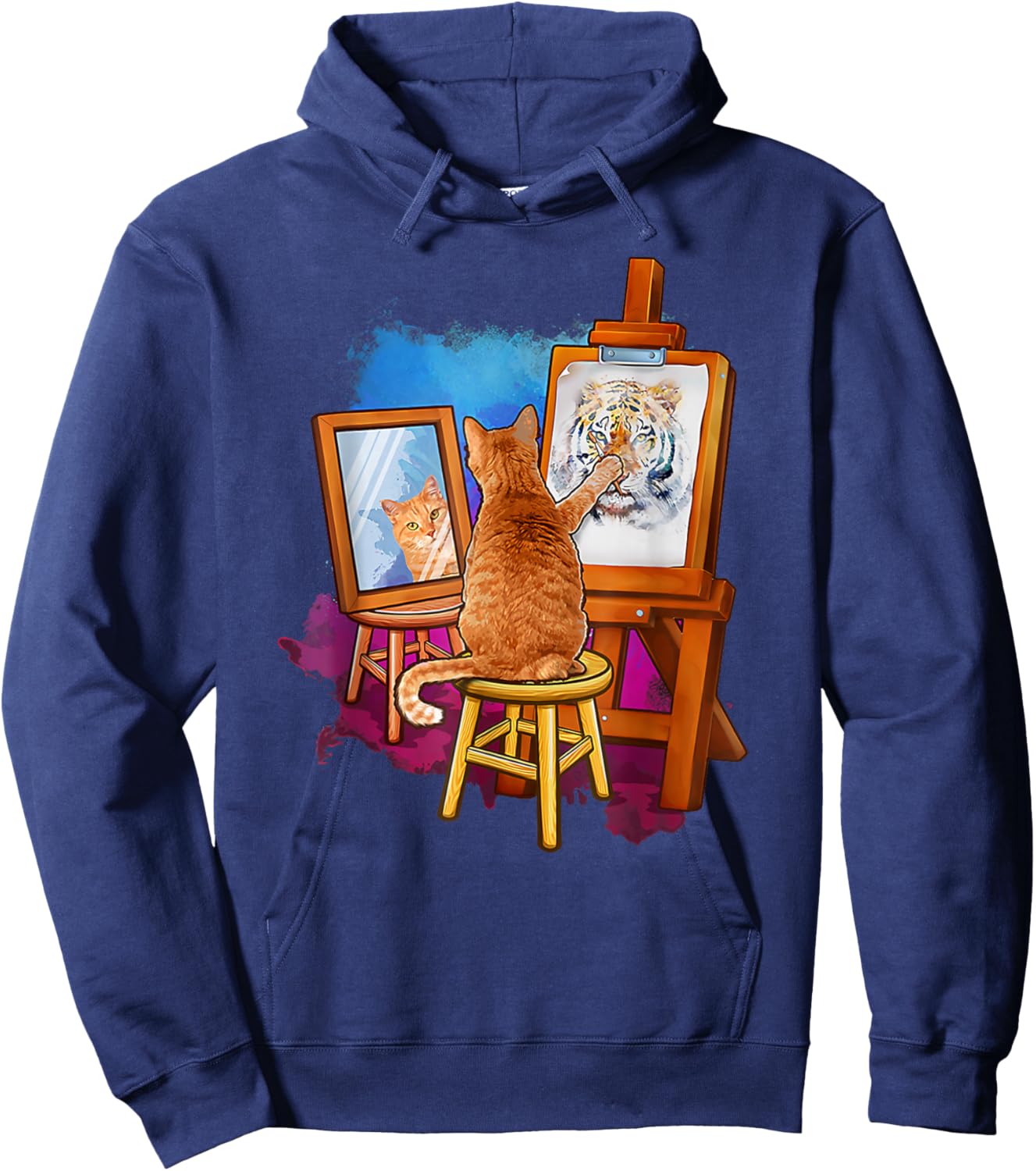 Cat paints self-portrait as a tiger Hoodie - Hoodie | Navy