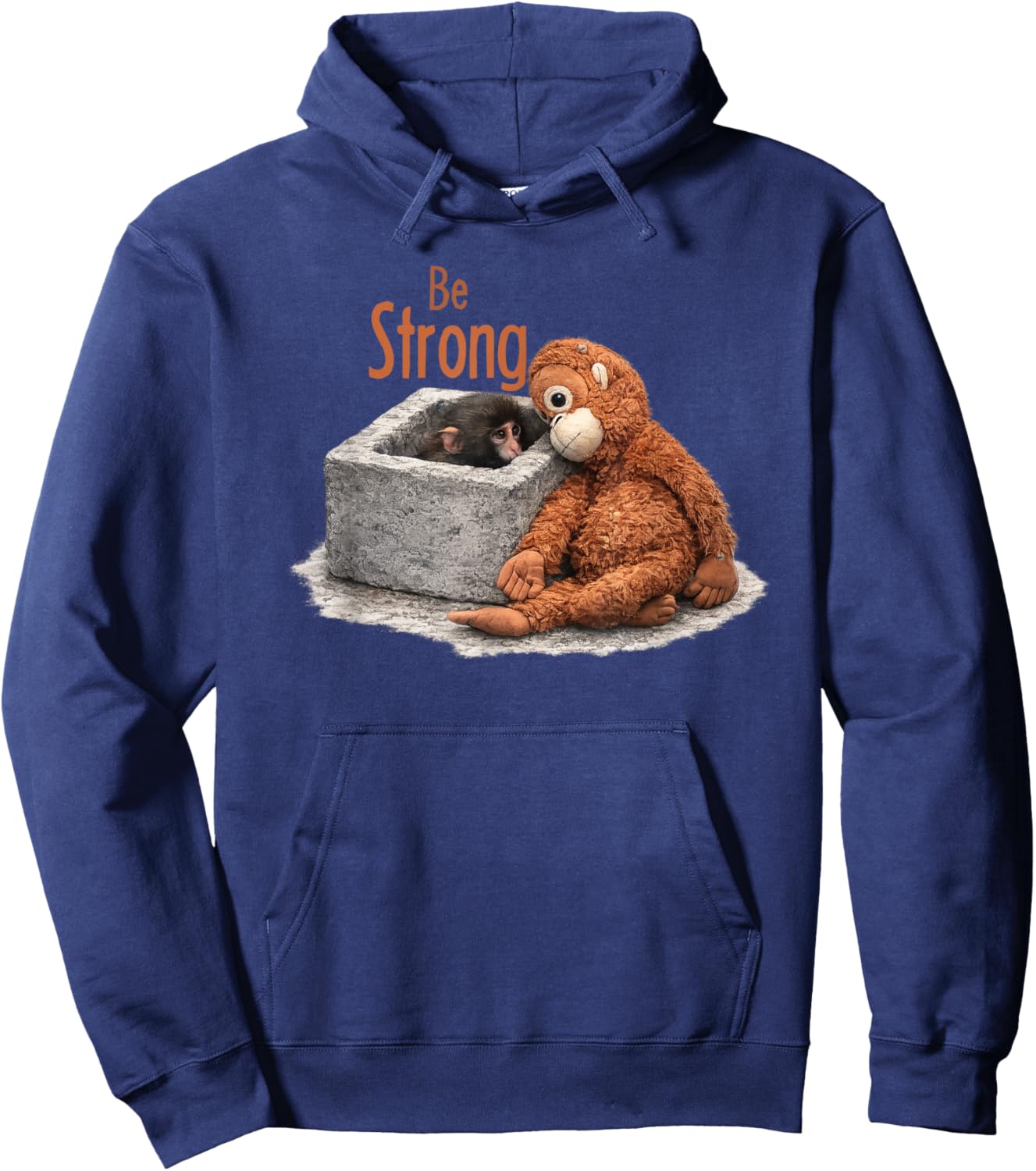 Cute Baby Monkey Punch with his Orangutan Stuffed Toy Hoodie - Hoodie | Navy