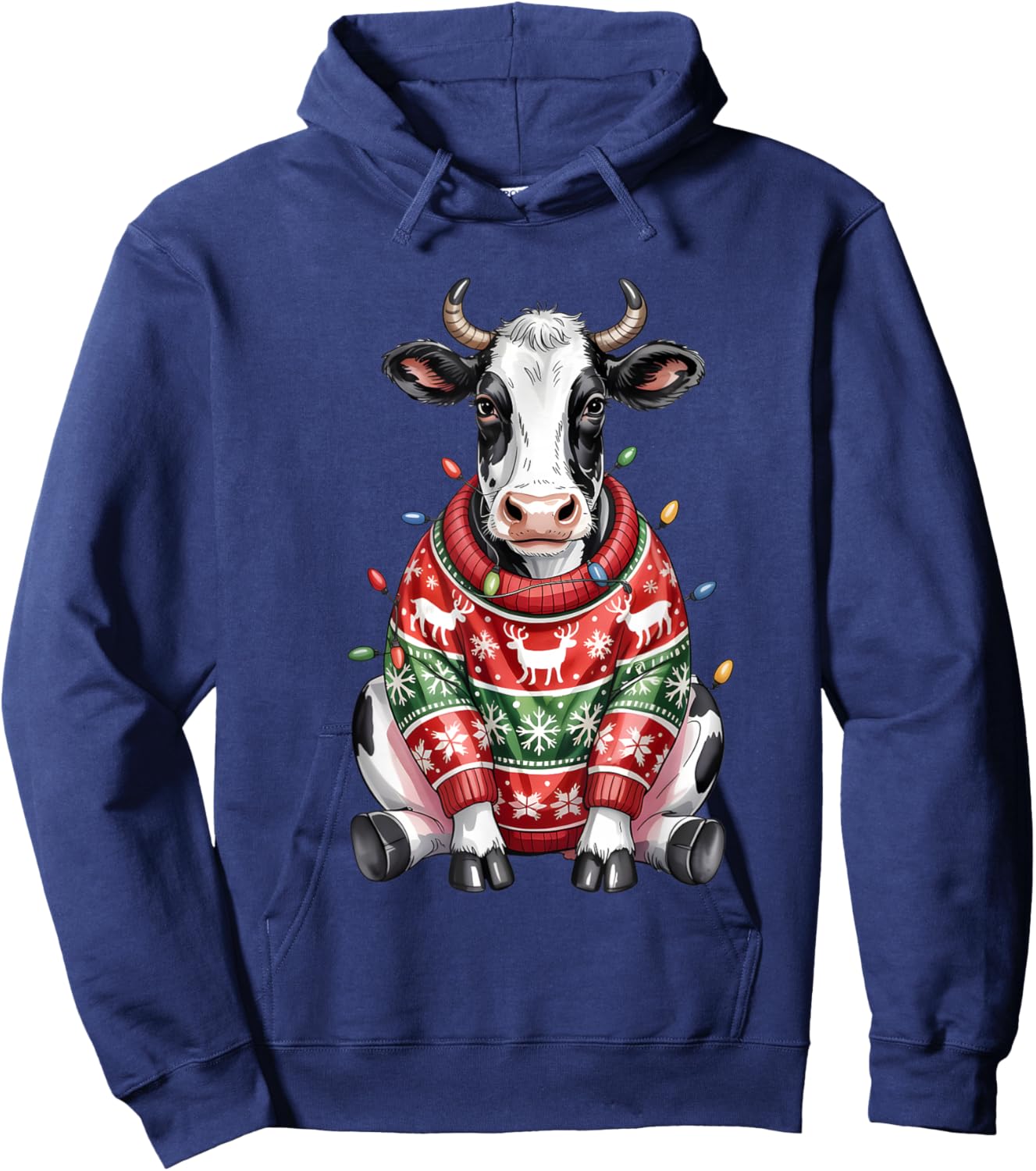 Cow Ugly Christmas Sweater Light Up Hoodie - Hoodie | Navy