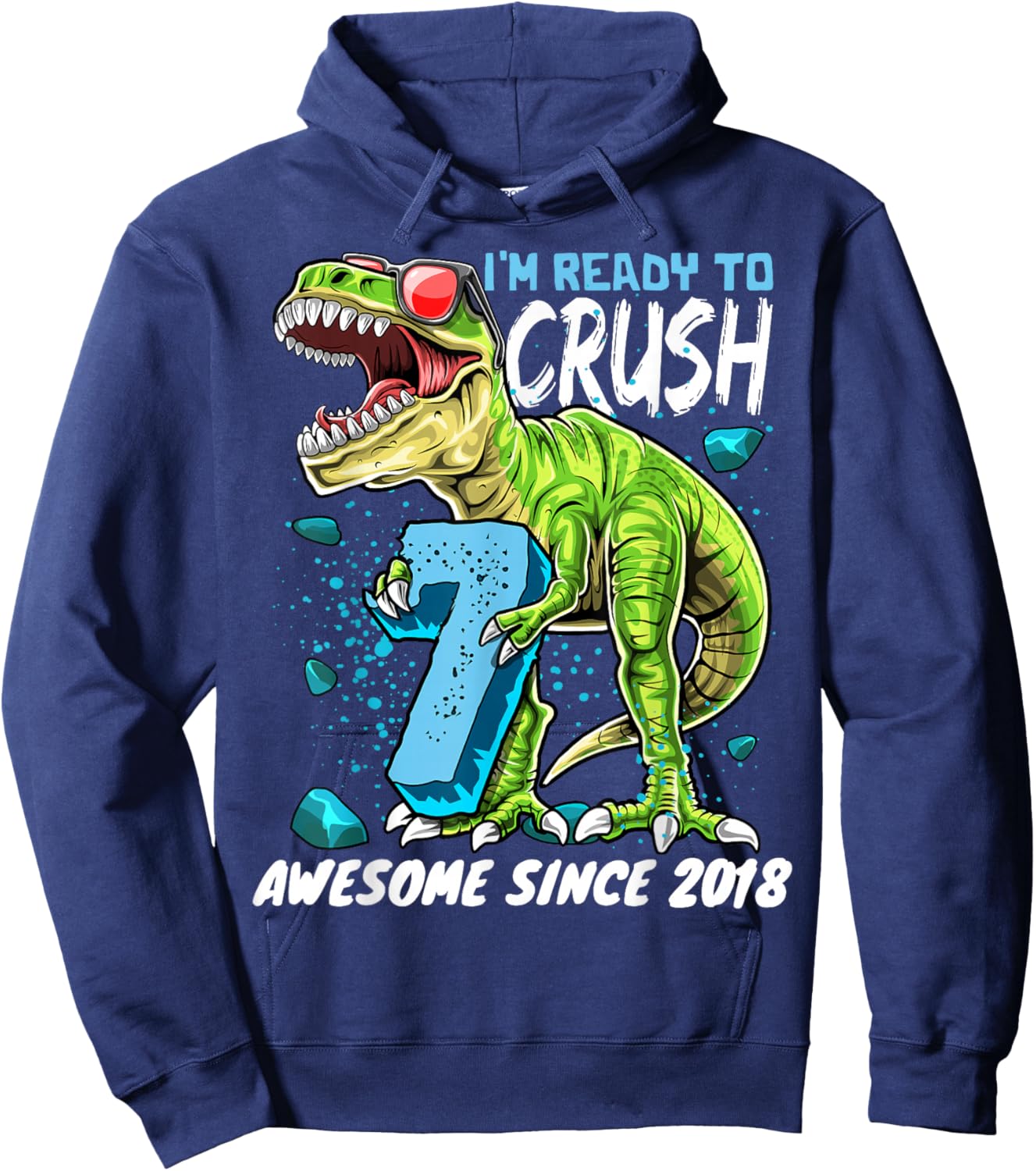 7th Birthday T Rex Dinosaur Party Boys Rawr I'm 7 Hoodie - Hoodie | Navy