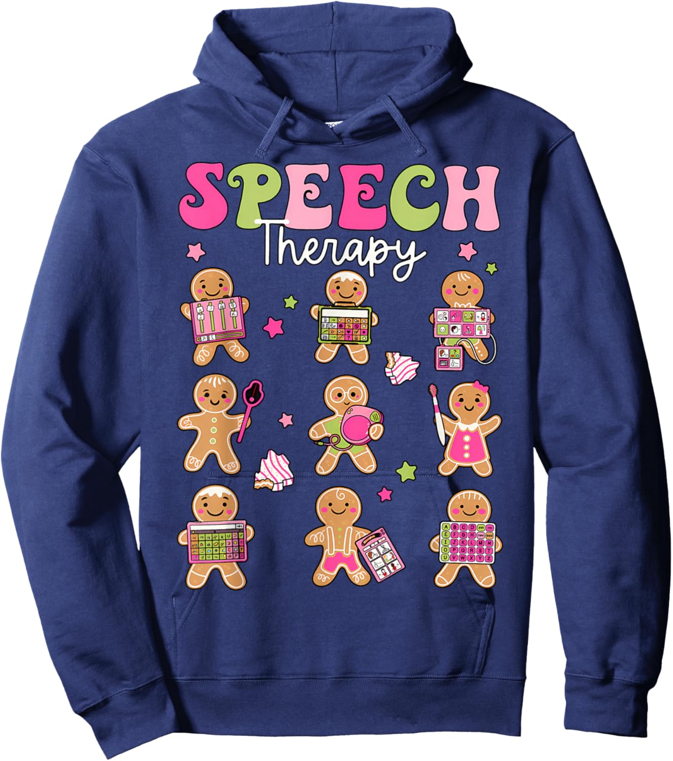 Speech Therapy Christmas SLP Therapy Cookies Gingerbread Hoodie - Hoodie | Navy