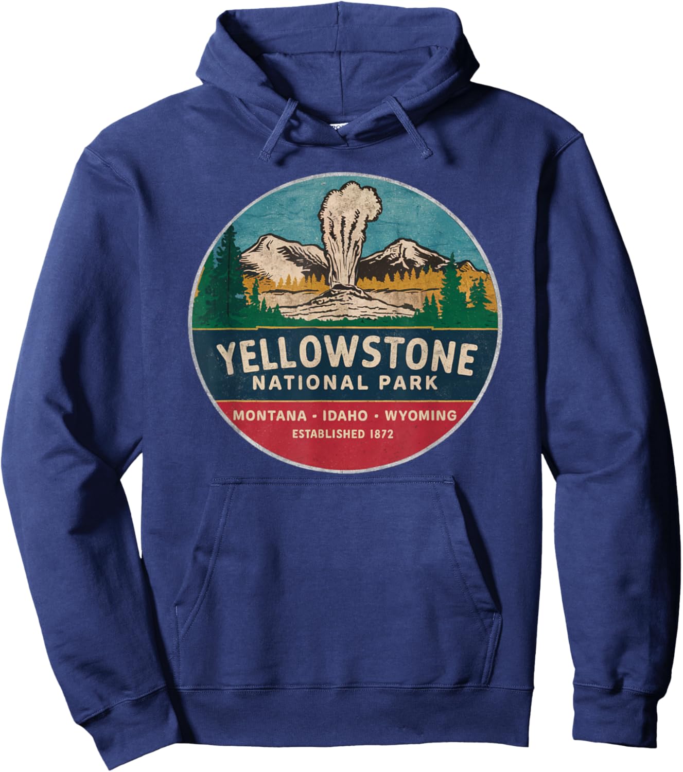 Yellowstone national park Mountain 80s Outdoor Souvenir Hoodie - Hoodie | Navy