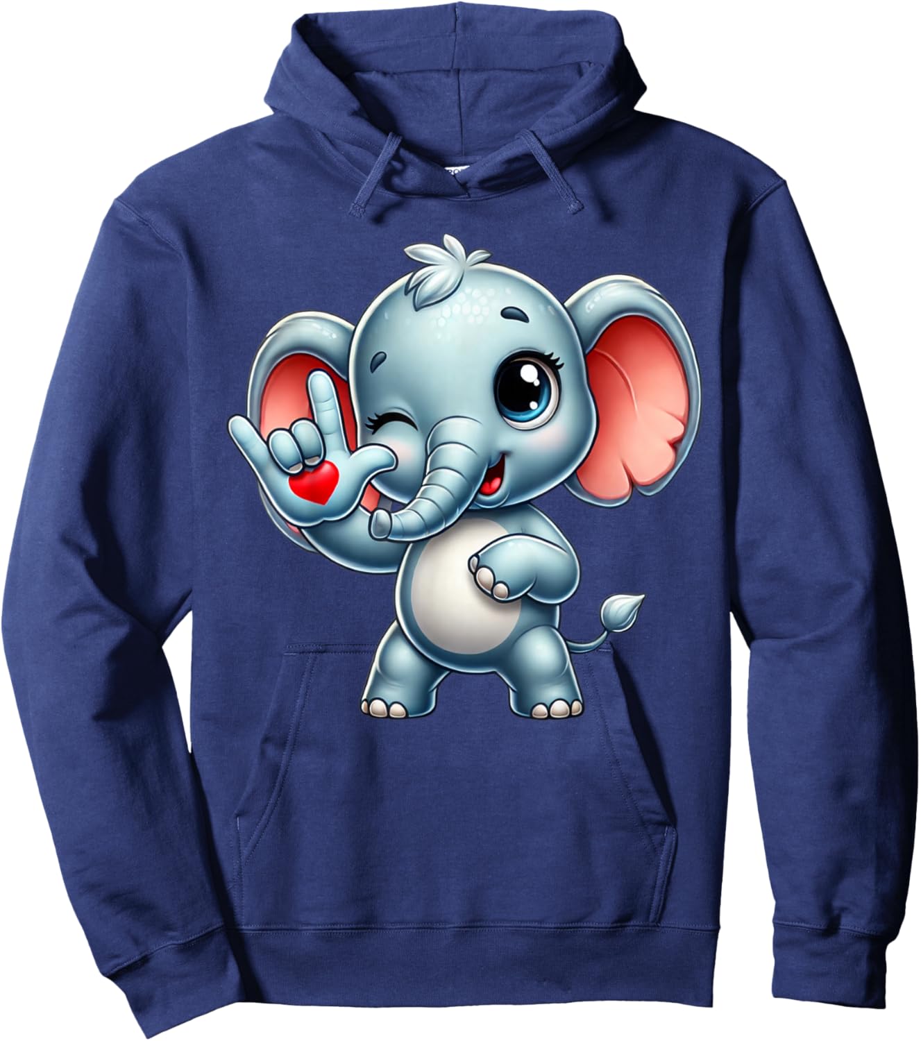 Cute Elephant Animal Love You ASL Hand Sign Language Hoodie - Hoodie | Navy