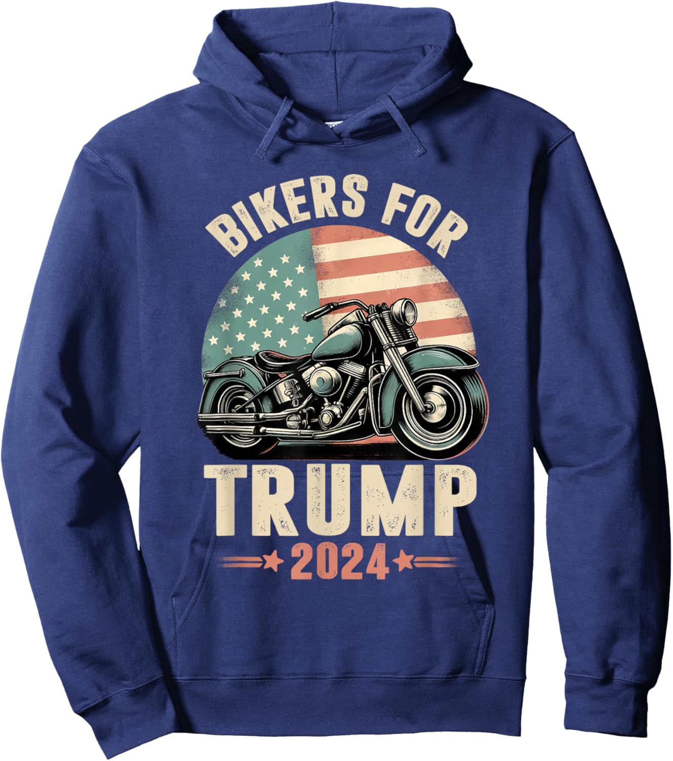 Bikers For Trump 2024 Motorcycle US American Flag Patriotic Hoodie - Hoodie | Navy