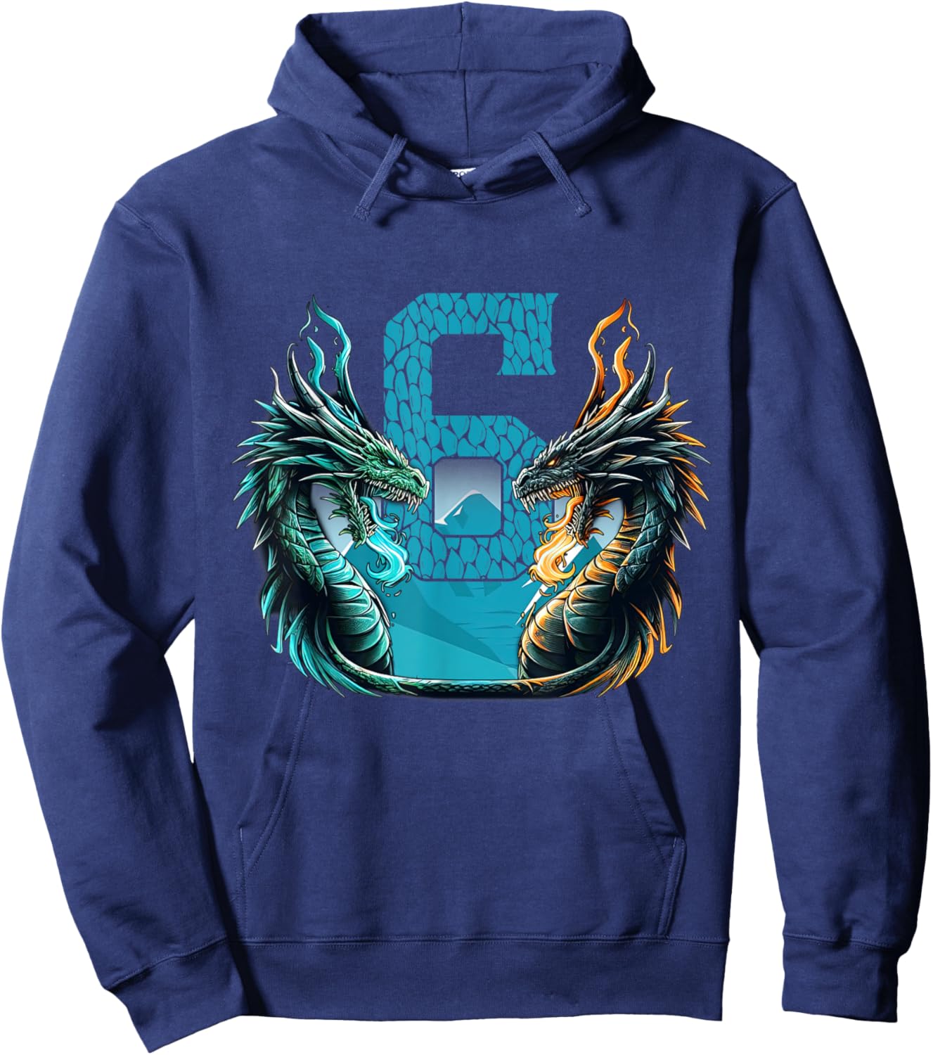 Boy Girl 6 Year Old Birthday Dragon Shirt 6th Birthday Hoodie - Hoodie | Navy