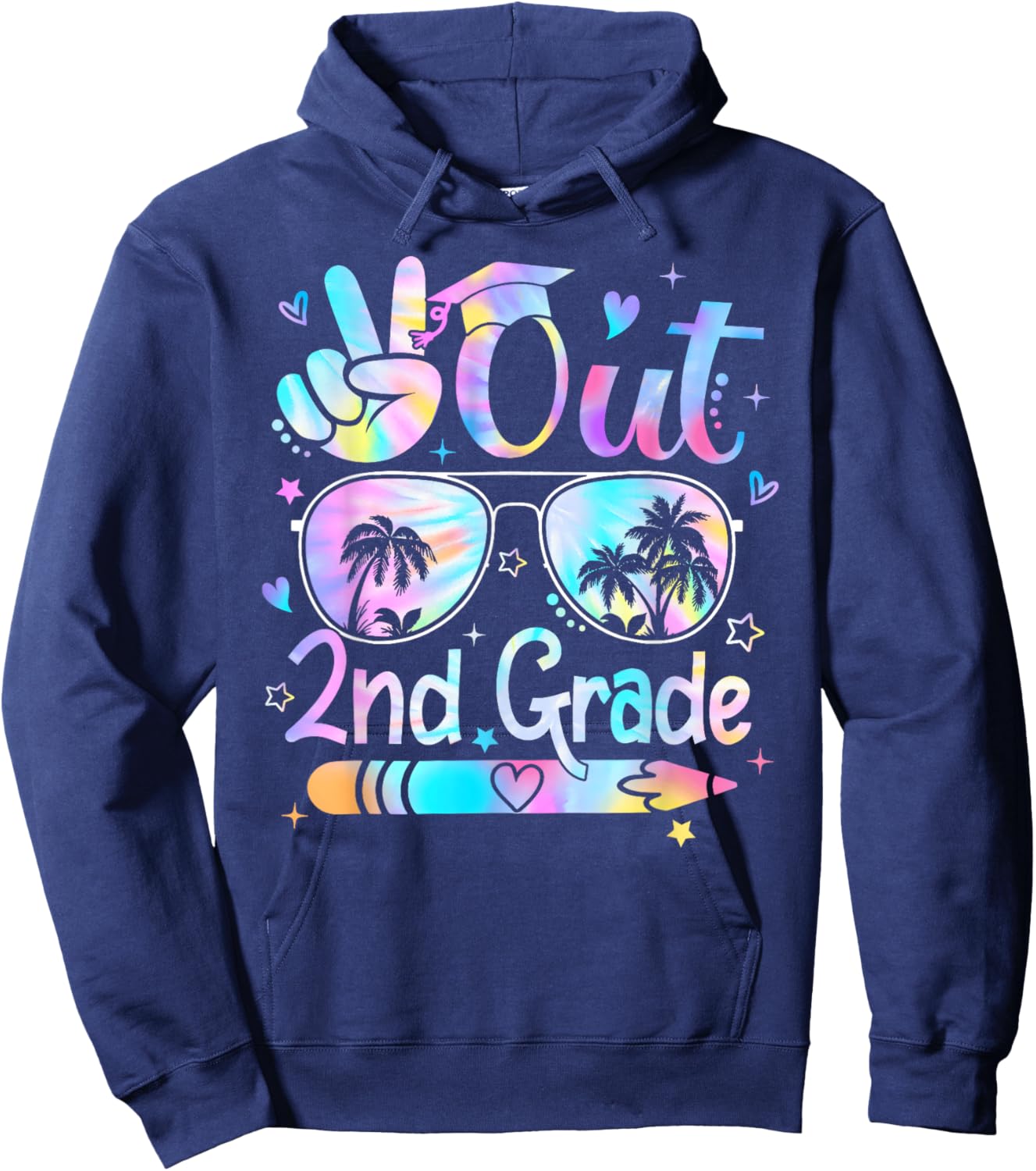 Peace Out Second Grade Cute Tie Dye Last Day Of 2nd Grade Hoodie - Hoodie | Navy