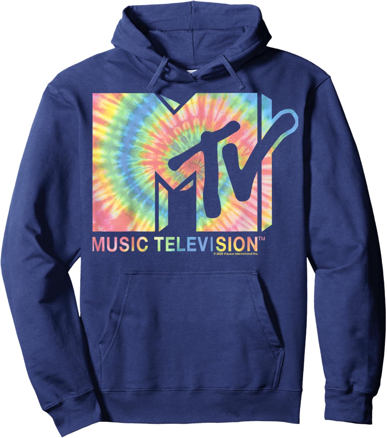 MTV Music Television Pastel Rainbow Tie-Dye Logo Hoodie - Hoodie | Navy