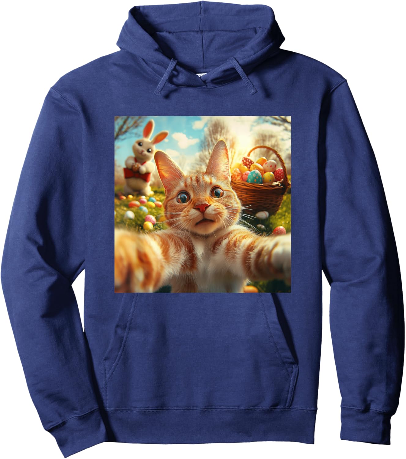 Funny Cat Selfie Women Girls Boys Kids Easter Hoodie - Hoodie | Navy