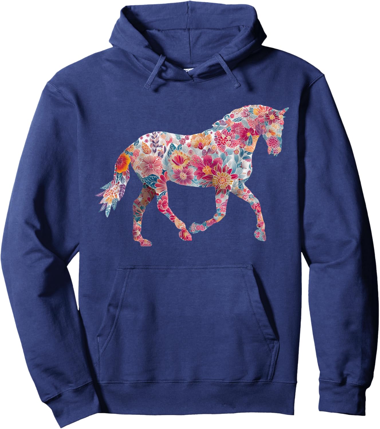 Horse Flower Equestrian Riding Floral Pattern Graphic Hoodie - Hoodie | Navy