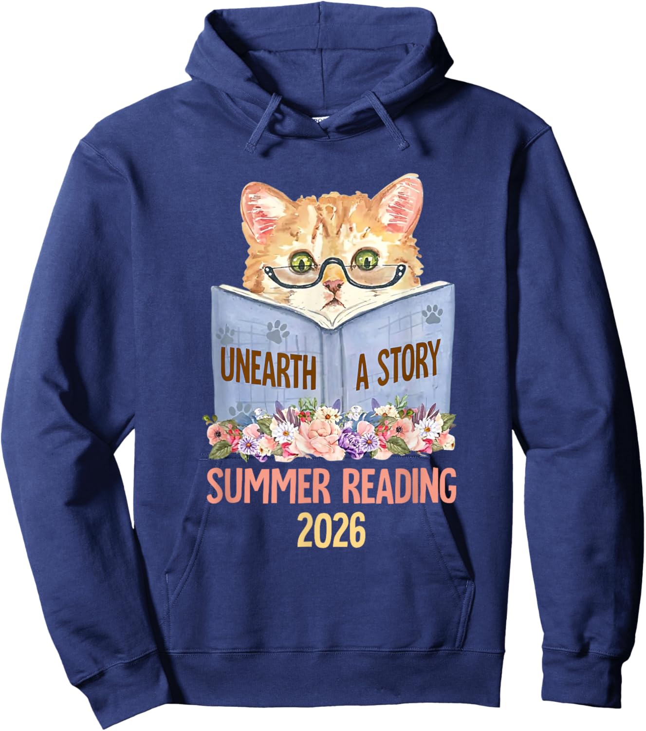 Bookish Cat Lady Summer Reading 2026 Unearth a Story Hoodie - Hoodie | Navy