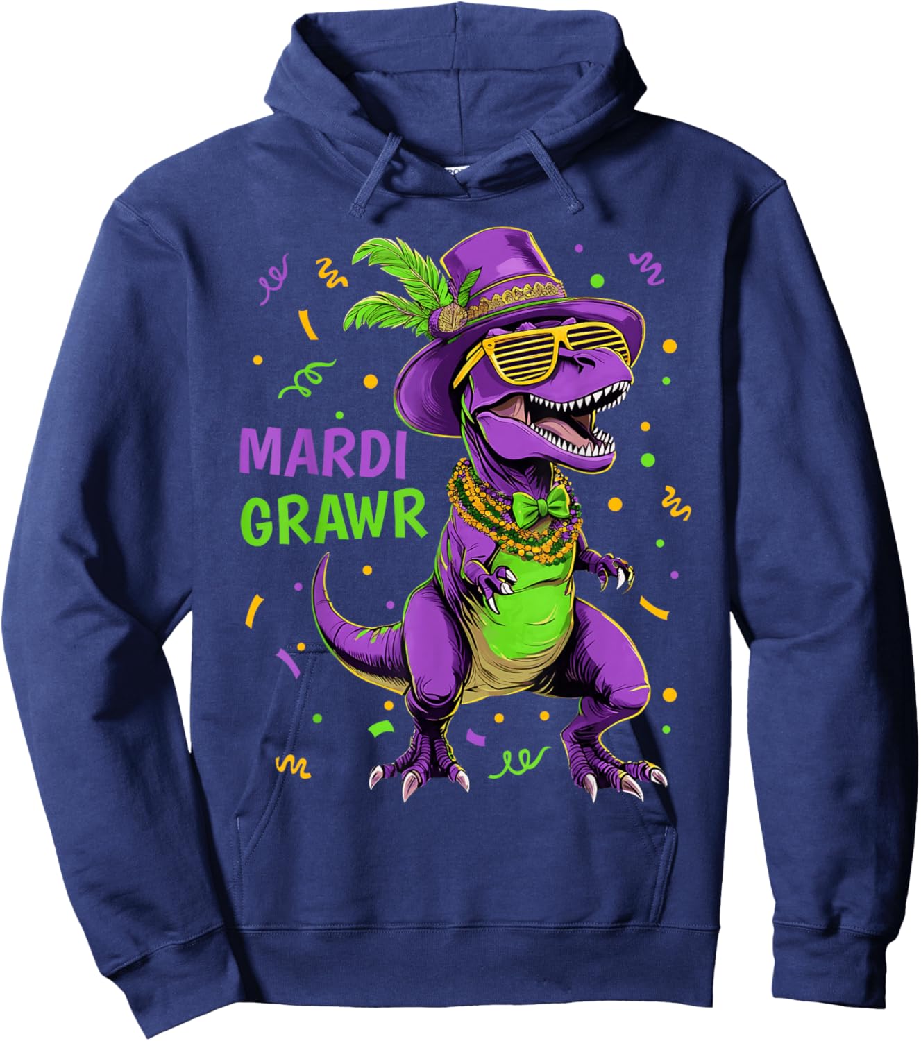 Mardi Grawr T-Rex Dino Costume Toddler Boys Kids Mardi Gras Hoodie - Hoodie | Navy