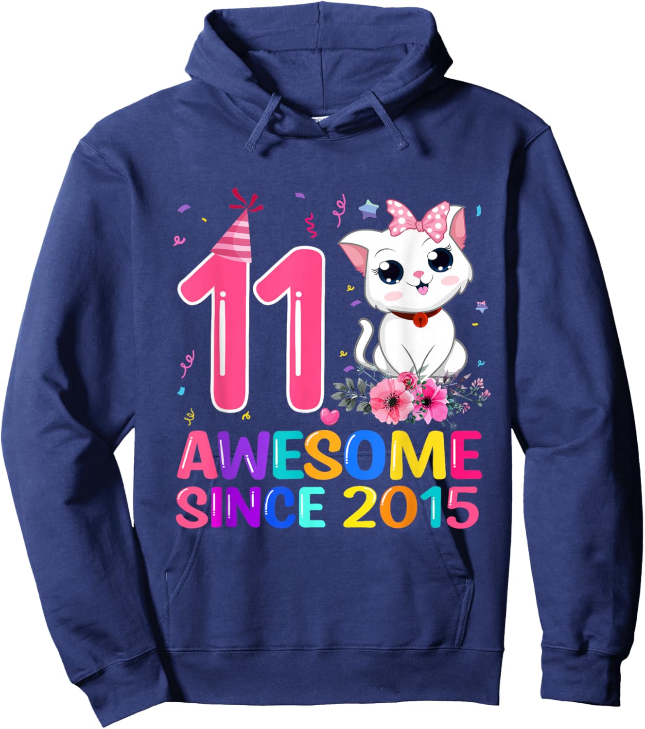 Awesome Since 2015 11th Cat Theme Birthday Girl Party Hoodie - Hoodie | Navy