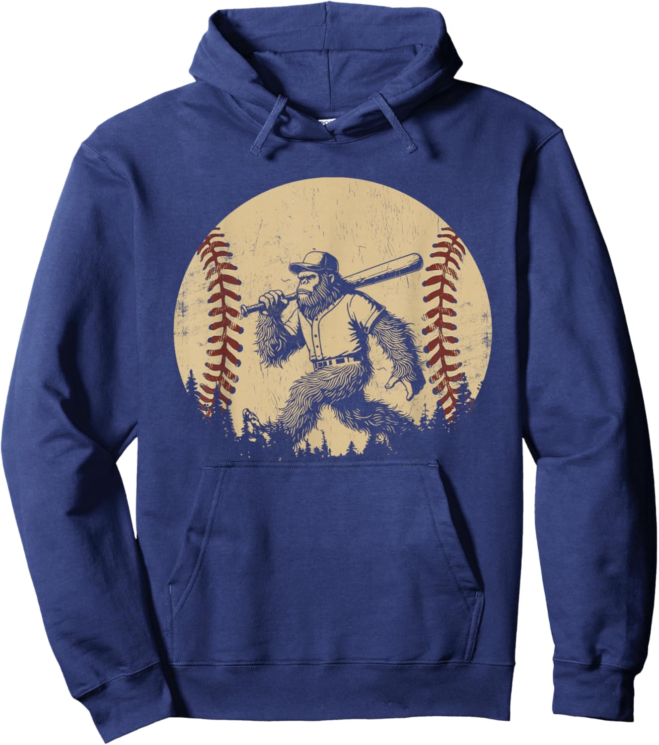 Funny Retro Sasquatch Baseball Vintage Bigfoot Baseball Hoodie - Hoodie | Navy
