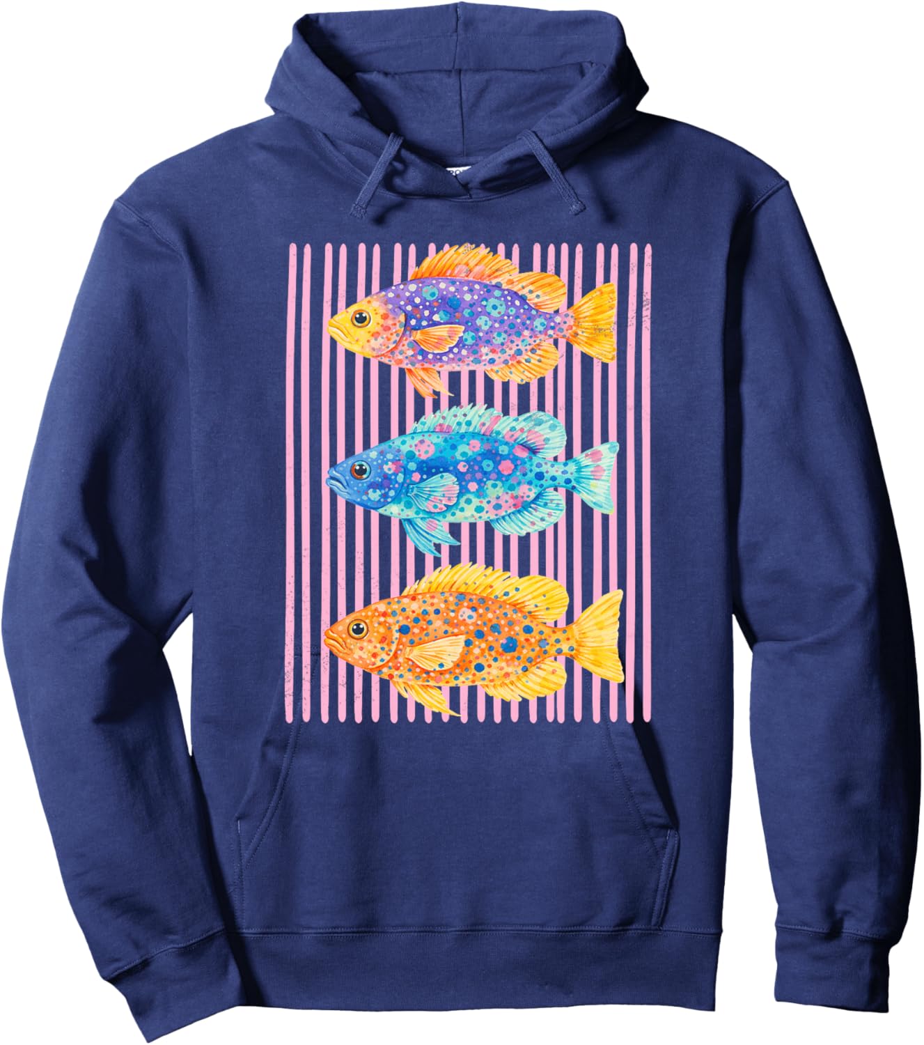 Bunte Meeresfische Aquarell Kunst rosa Streifen Premium Hoodie - Hoodie | Navy
