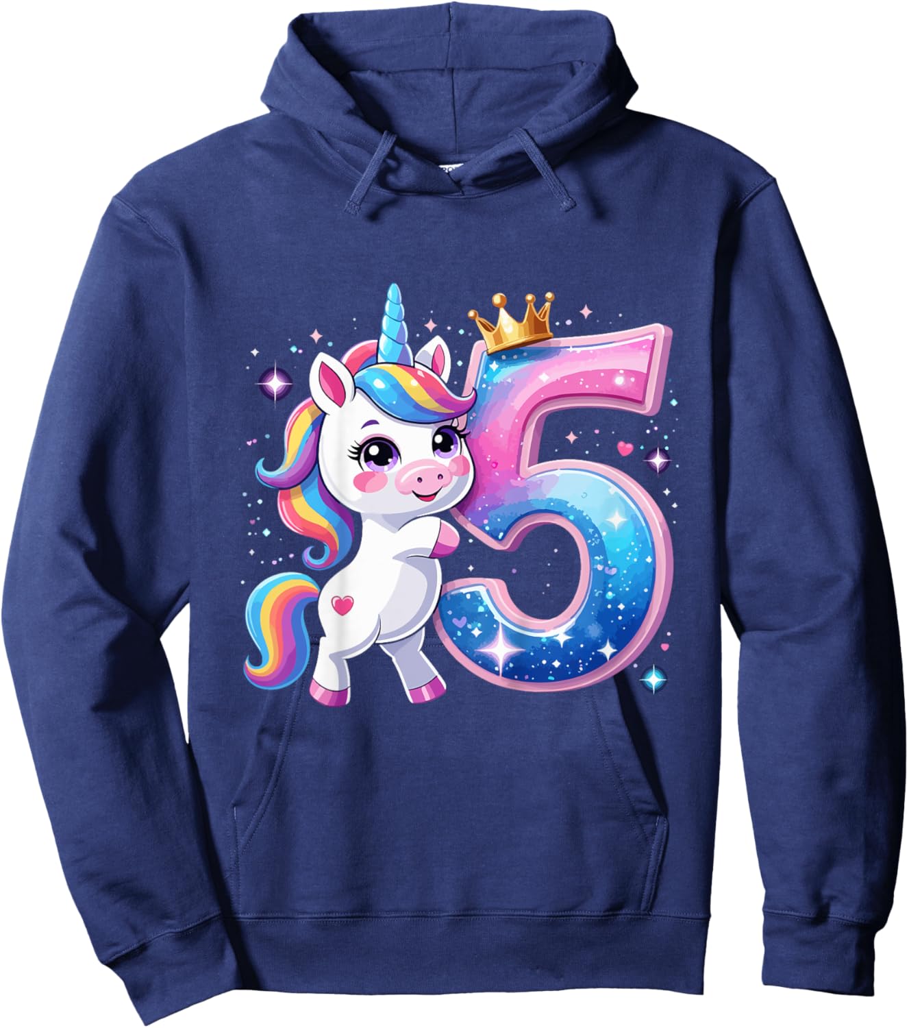 Birthday 5 Years Old 5th Birthday Girls Unicorn Hoodie - Hoodie | Navy
