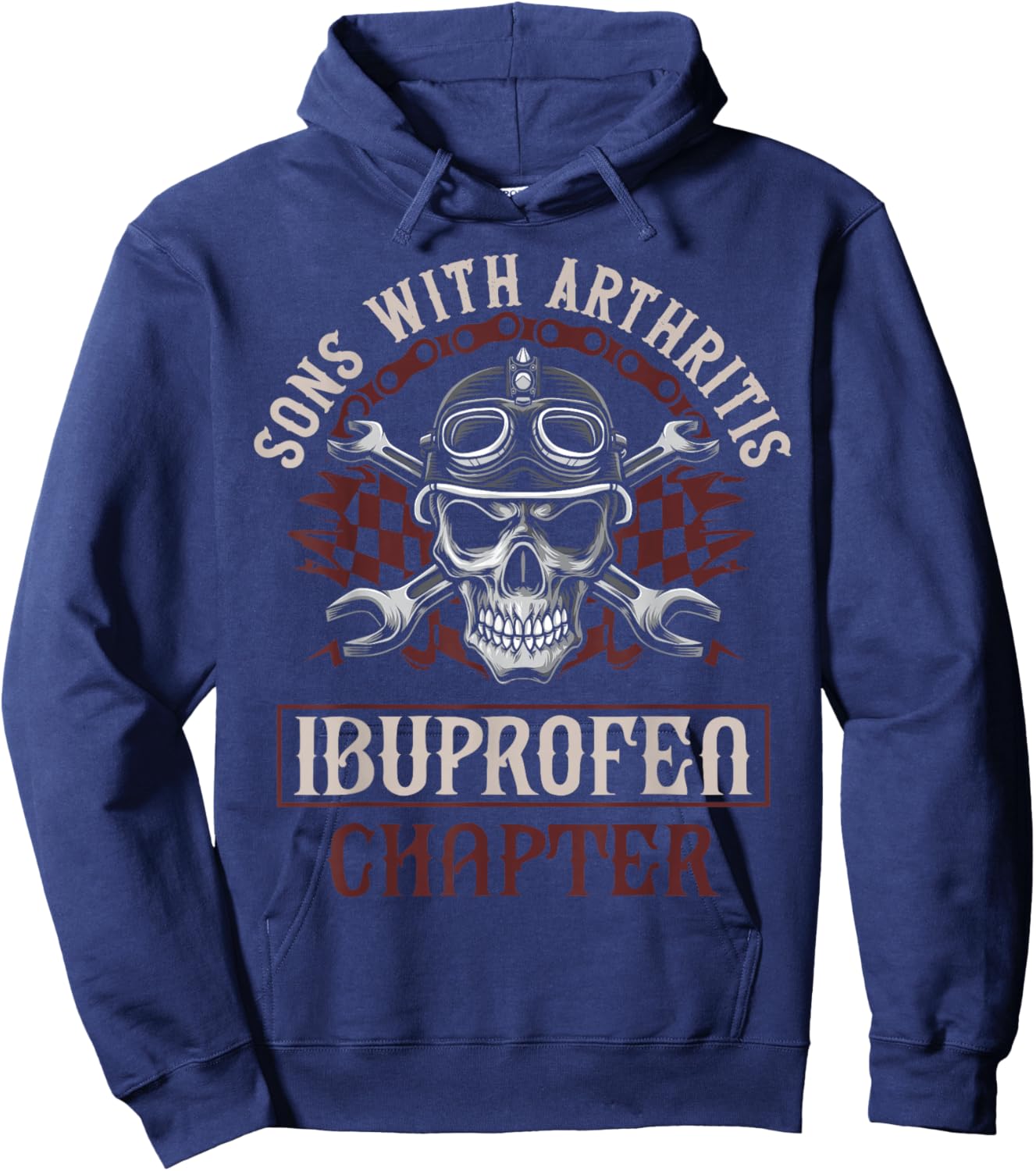 Funny Apparel for older Bikers Sons with Arthritis Ibuprofen Chapter Men's Black Small Motorcycle Biker Hoodie - Hoodie | Navy