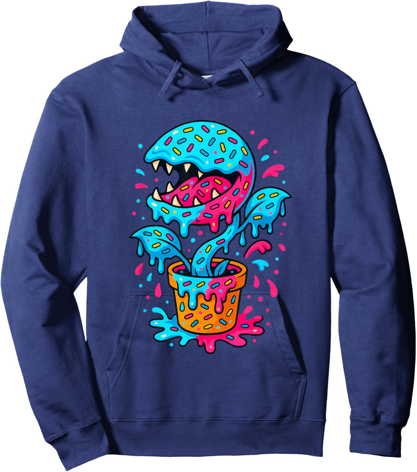 Carnivorous Plant Venus Fly Trap Design Blue Pink Drip Hoodie - Hoodie | Navy