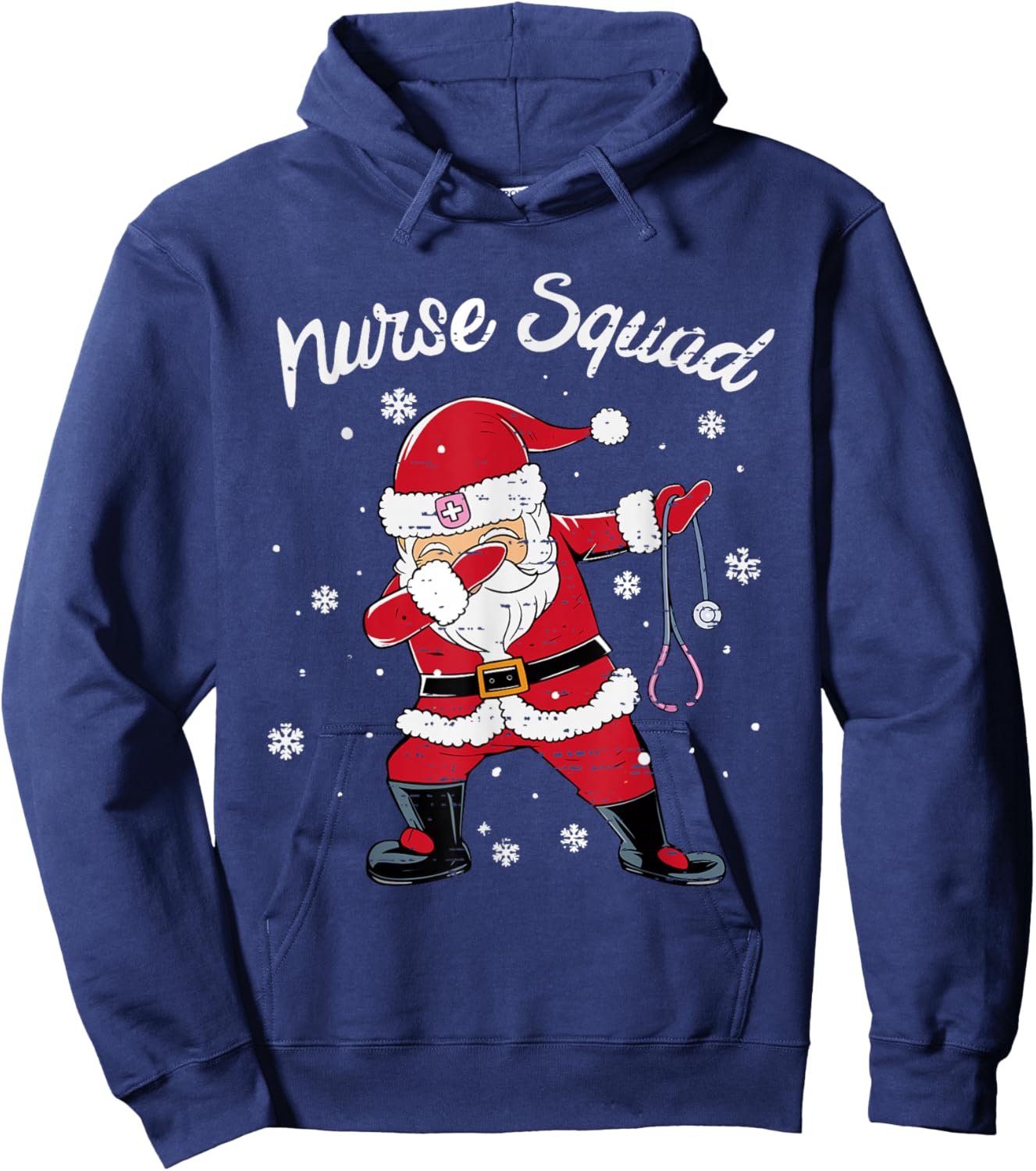 Nurse Squad Scrub Tops Dabbing Santa Christmas Stethoscope Hoodie - Hoodie | Navy