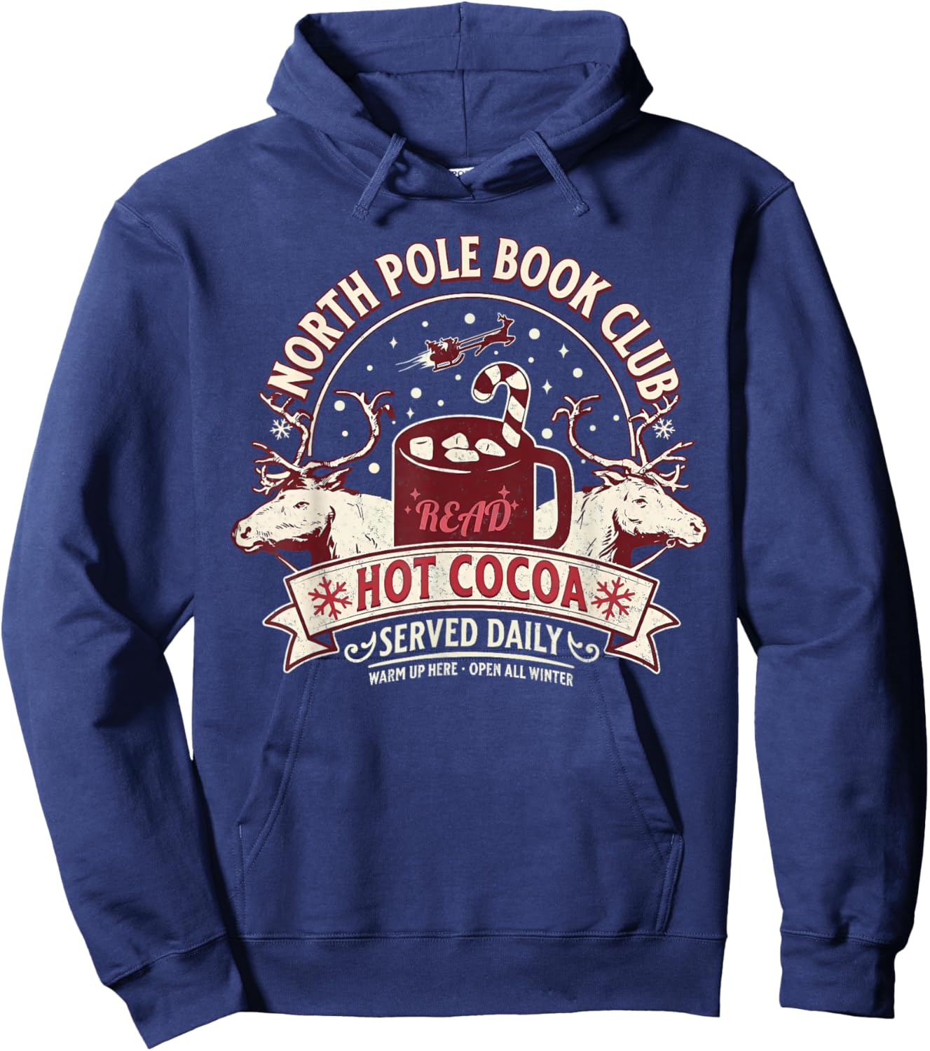 North Pole Book Club Hot Cocoa Reindeer Christmas Xmas Santa Hoodie - Hoodie | Navy