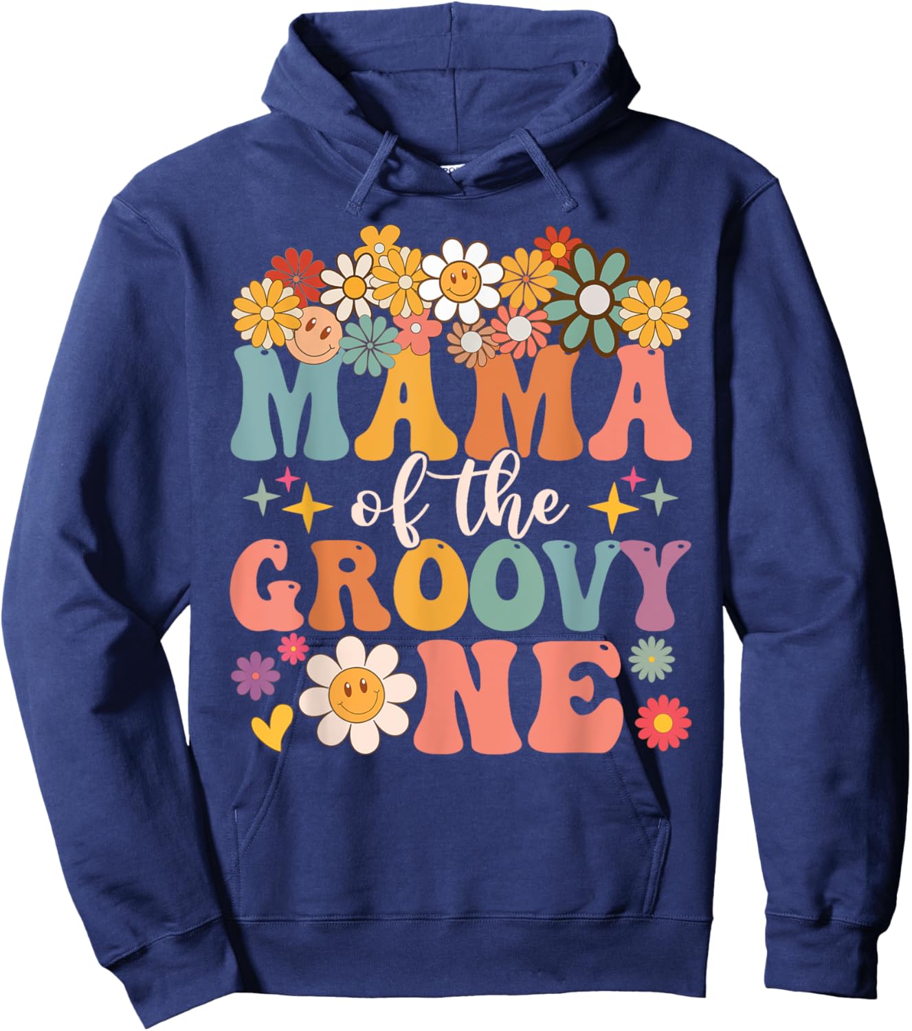 Retro Mama of Groovy One Matching Family 1st Birthday Party Hoodie - Hoodie | Navy