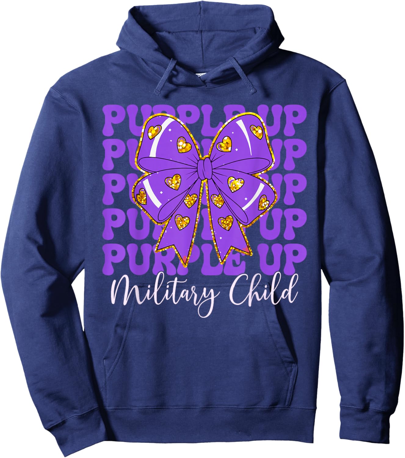 Purple Up For Military Kids Coquette Bow Military Child Girl Hoodie - Hoodie | Navy
