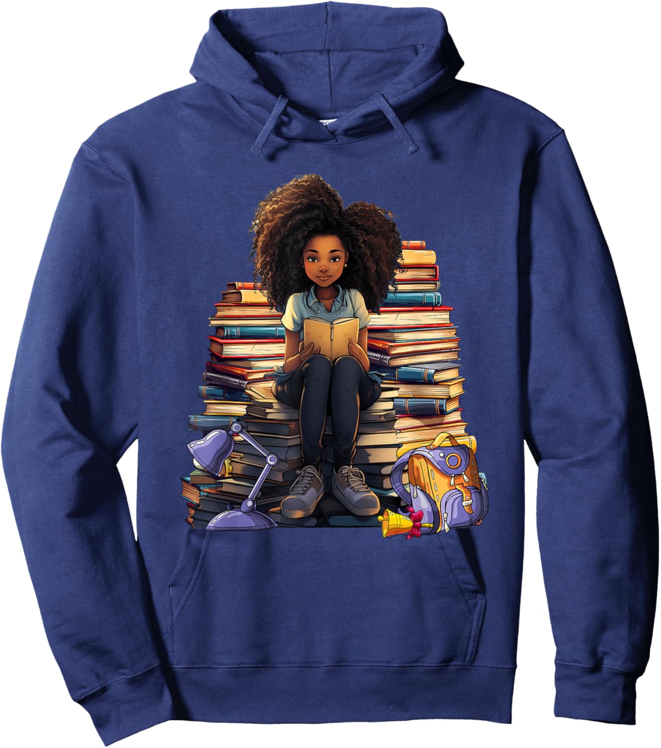 Back To School Afro Melanin Girl Reading Book Bookworm Hoodie - Hoodie | Navy