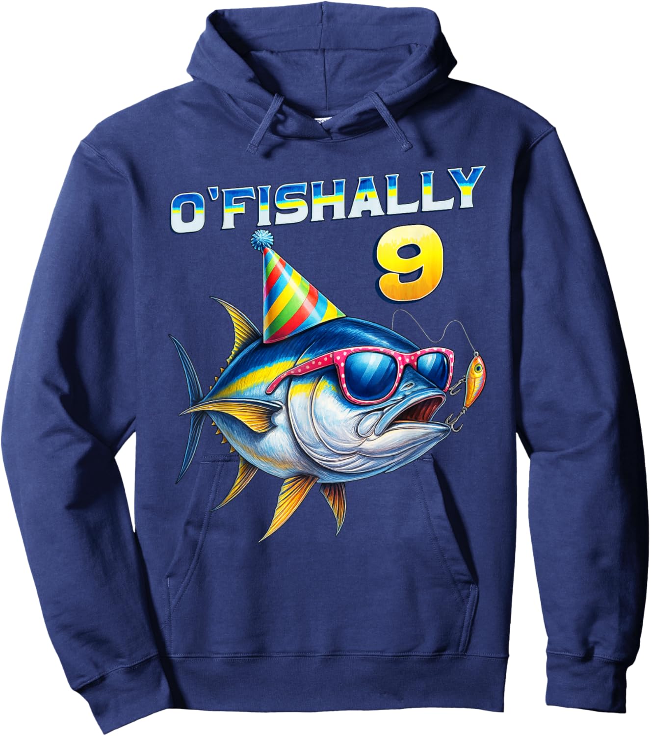 O'fishally 9 Years Old Funny Fishing 9th Birthday Tuna Fish Hoodie - Hoodie | Navy
