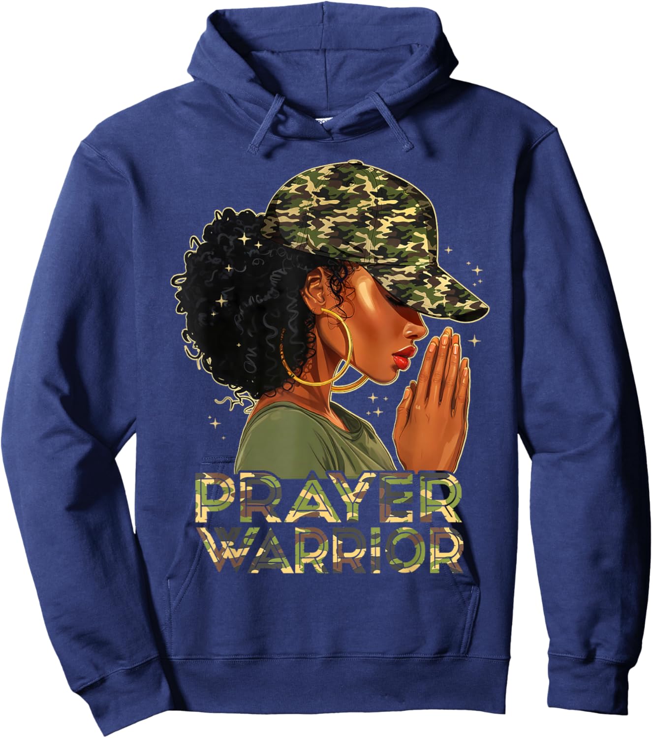 Prayer Warrior Christians Camo African American Afro Woman Hoodie - Hoodie | Navy